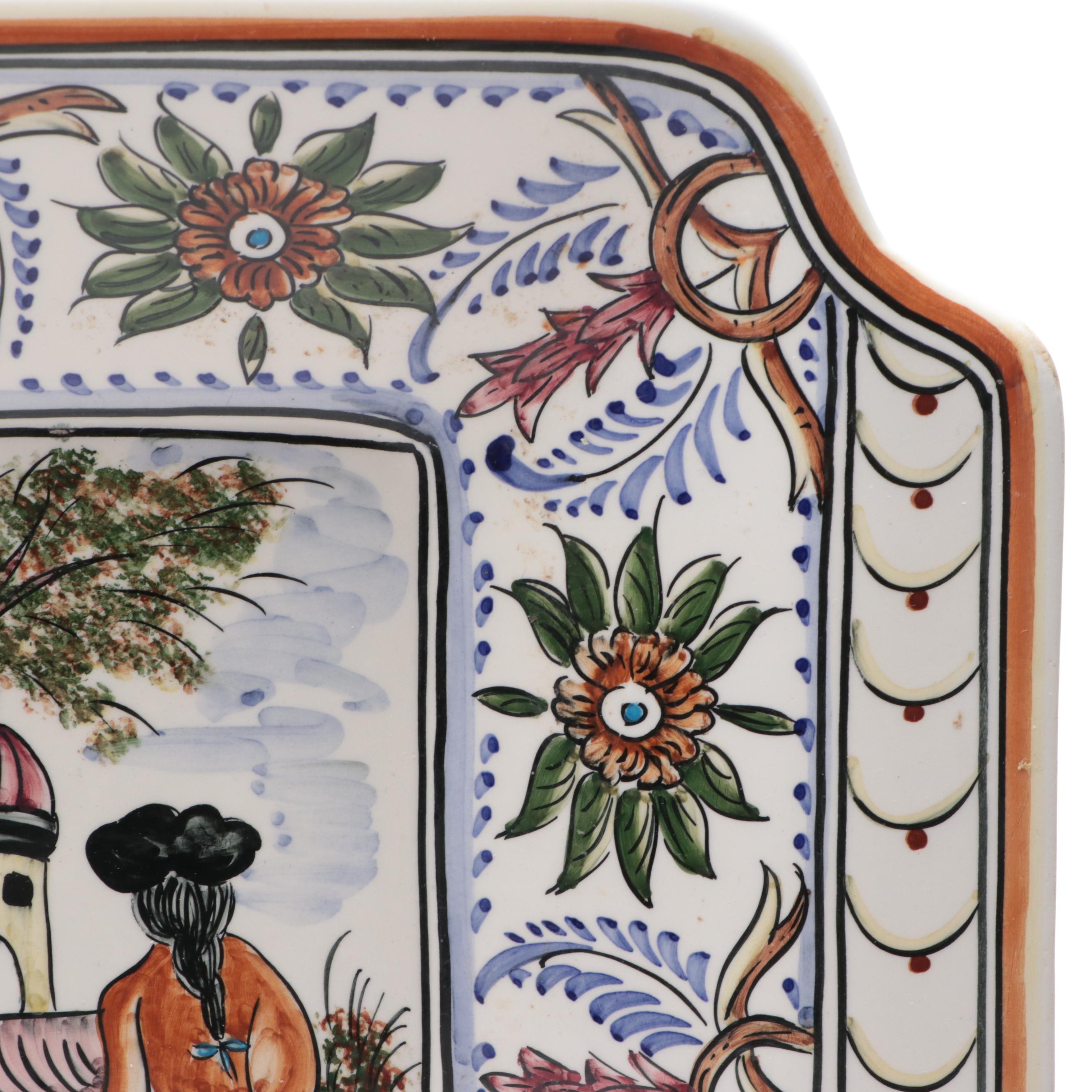 Portuguese Faïence Hand-Painted Tray