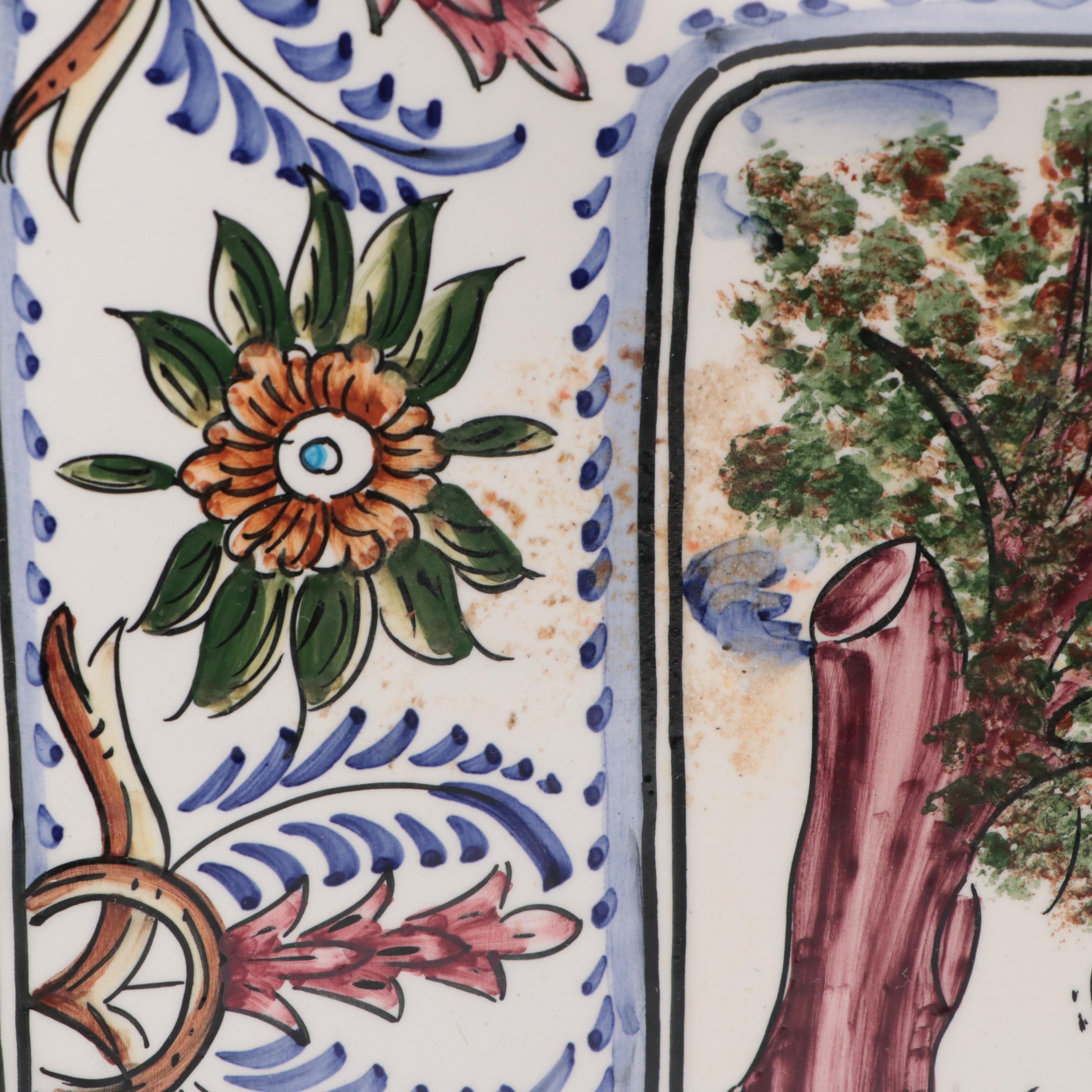Portuguese Faïence Hand-Painted Tray