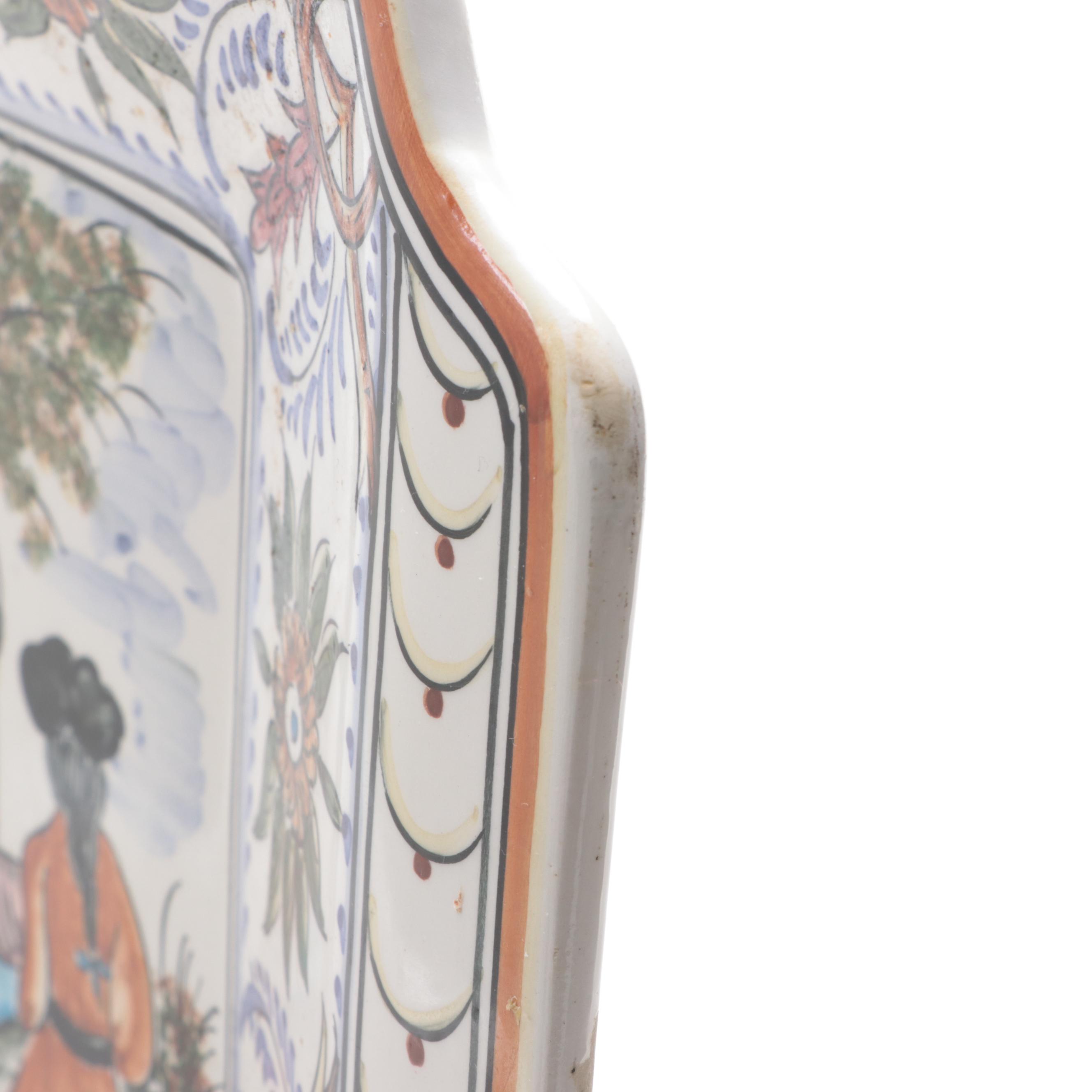 Portuguese Faïence Hand-Painted Tray