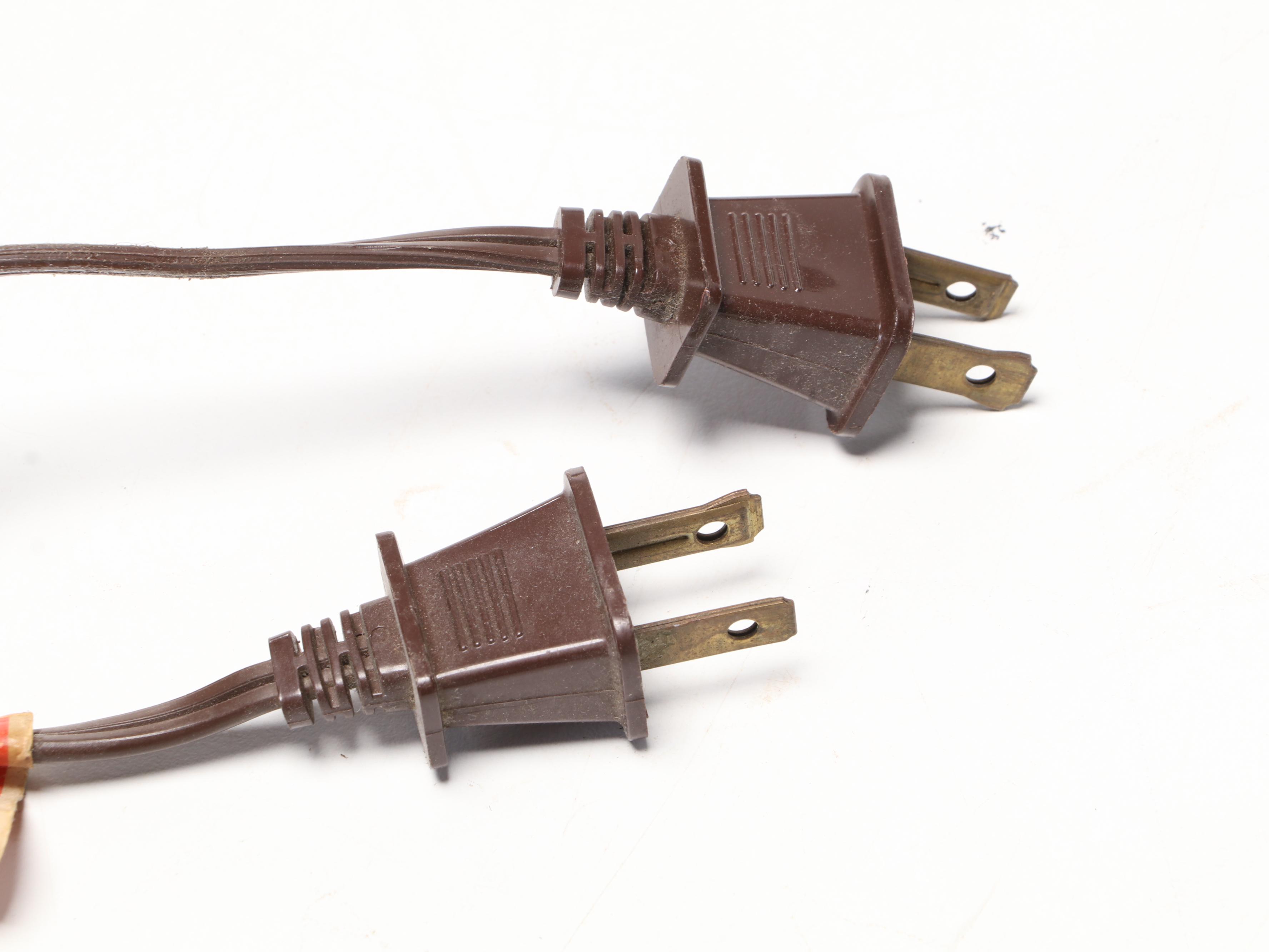 Brass Base and Ribbed Wooden Table Lamps, Mid to Late 20th Century