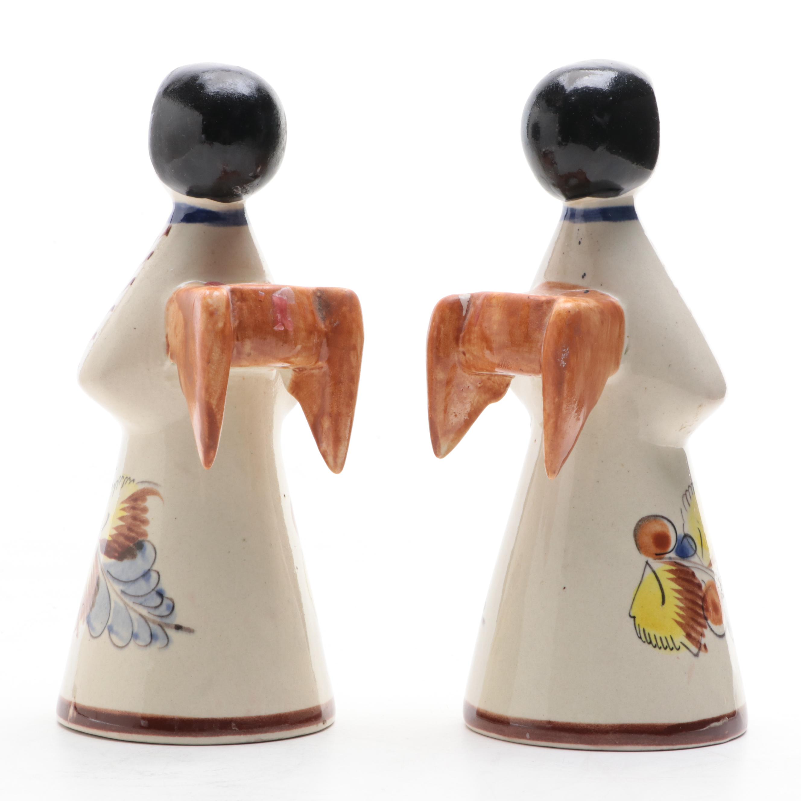 Pair of Mexican Tonala Pottery Angel Figurines or Candle Holder