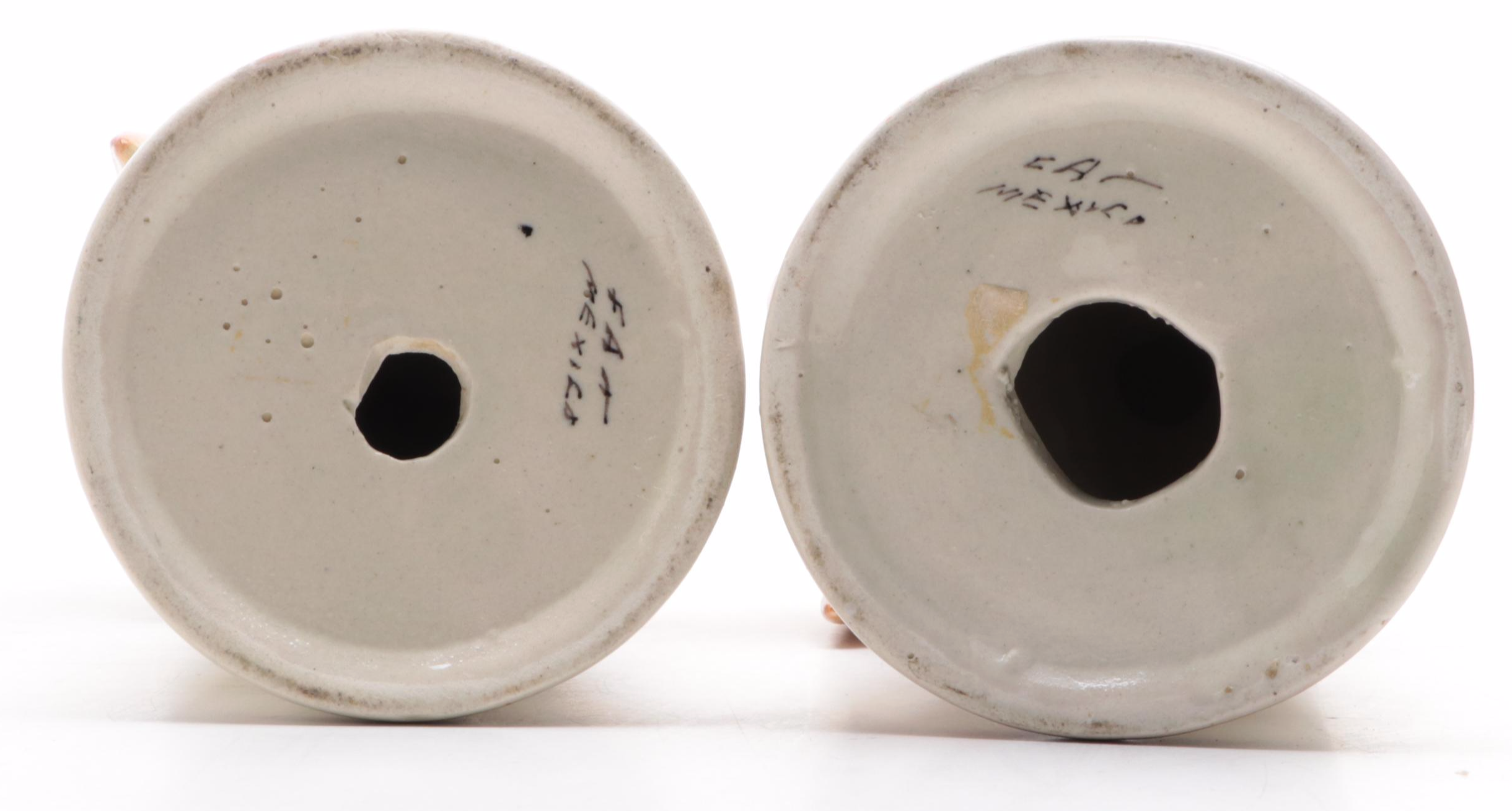 Pair of Mexican Tonala Pottery Angel Figurines or Candle Holder