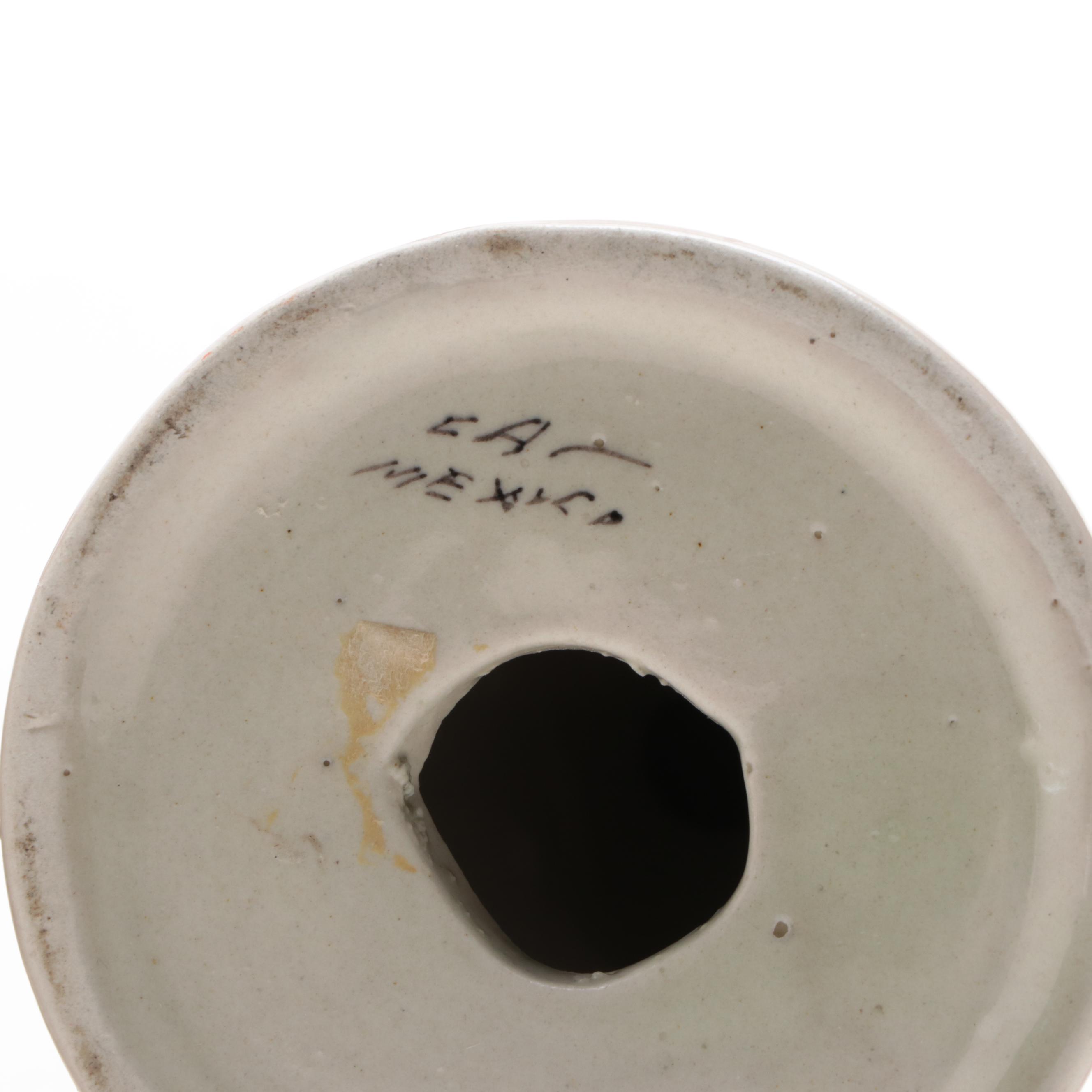 Pair of Mexican Tonala Pottery Angel Figurines or Candle Holder