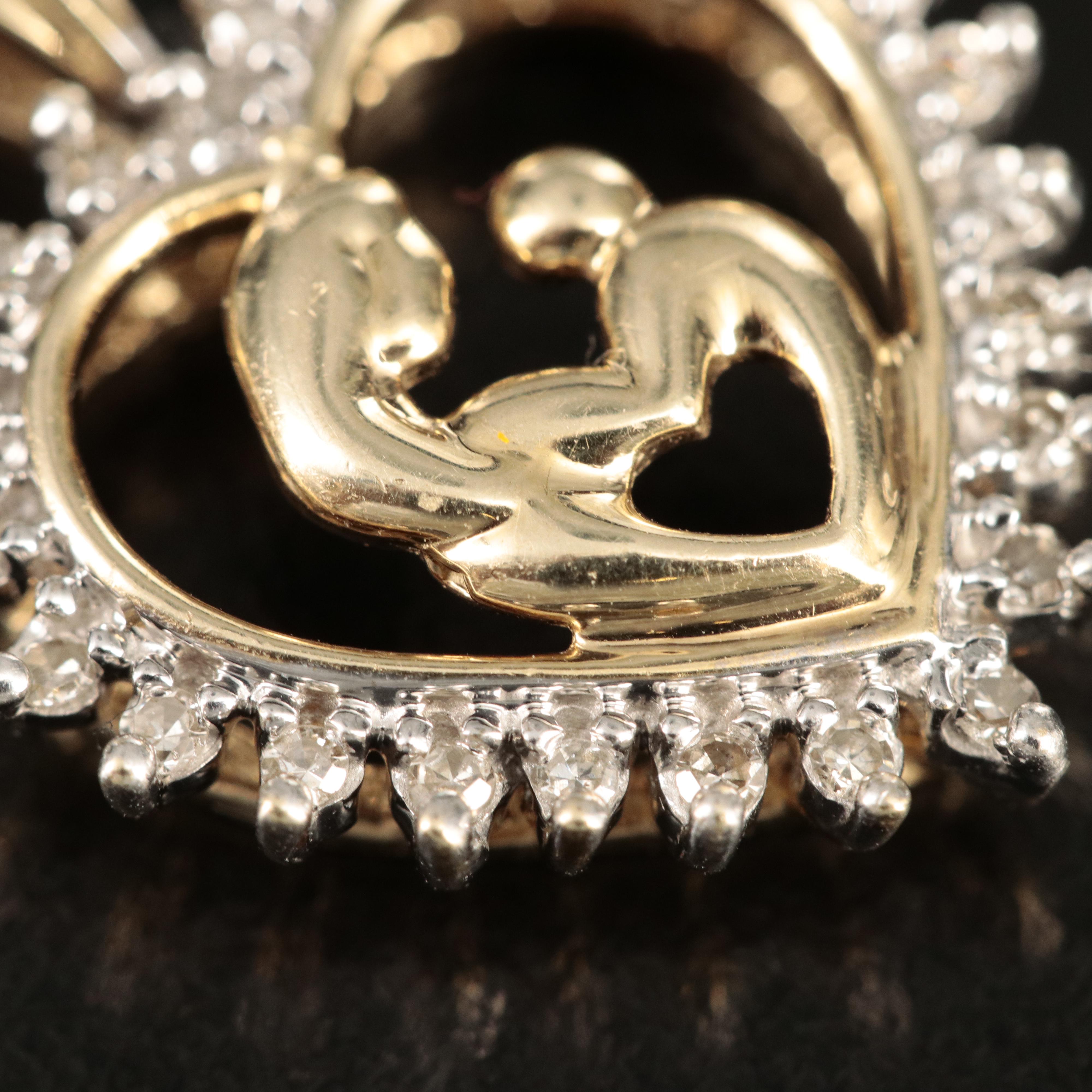 10K 0.17 CTW Diamond Mother and Child Heart Pendant