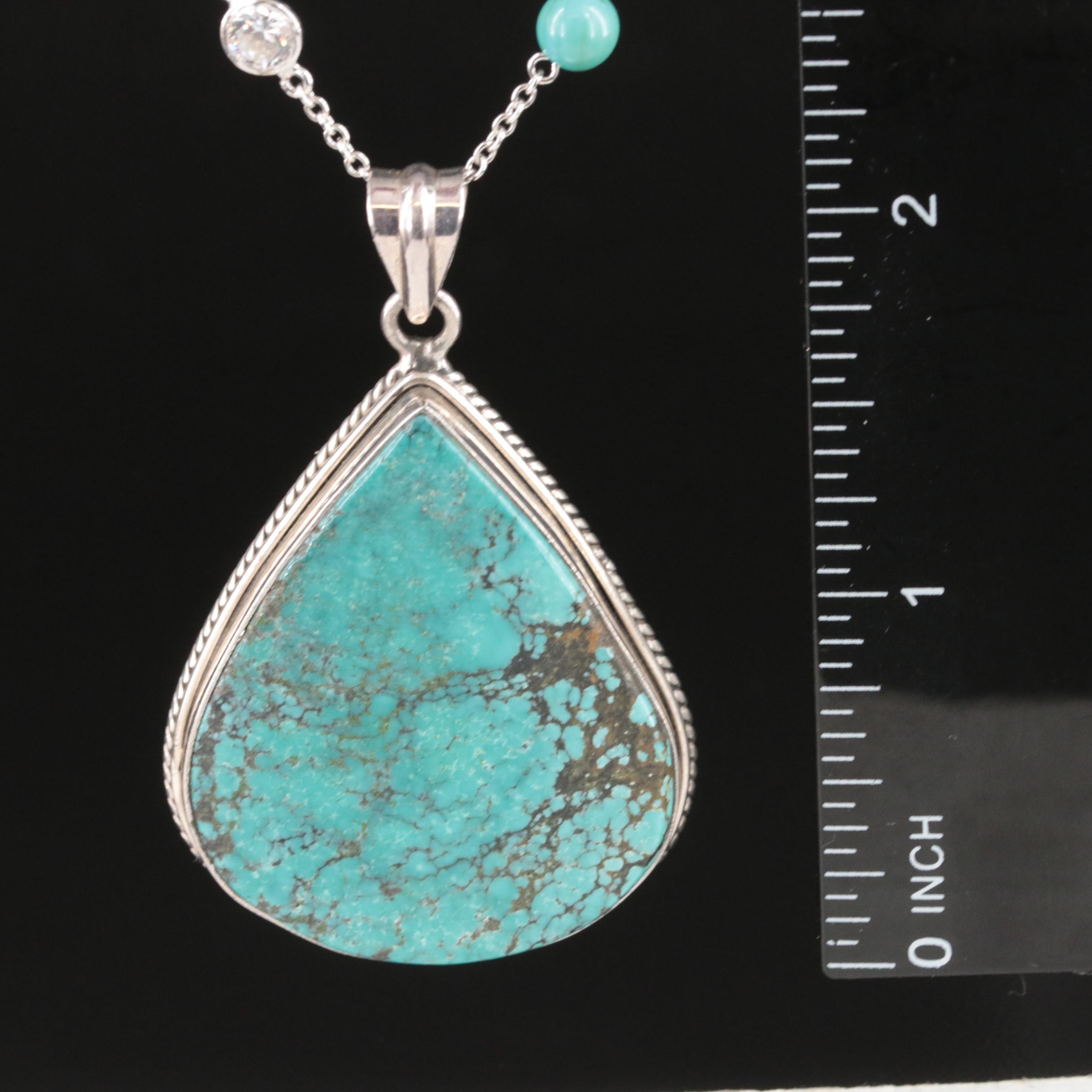 Sterling Turquoise and Cubic Zirconia Pendant Necklace