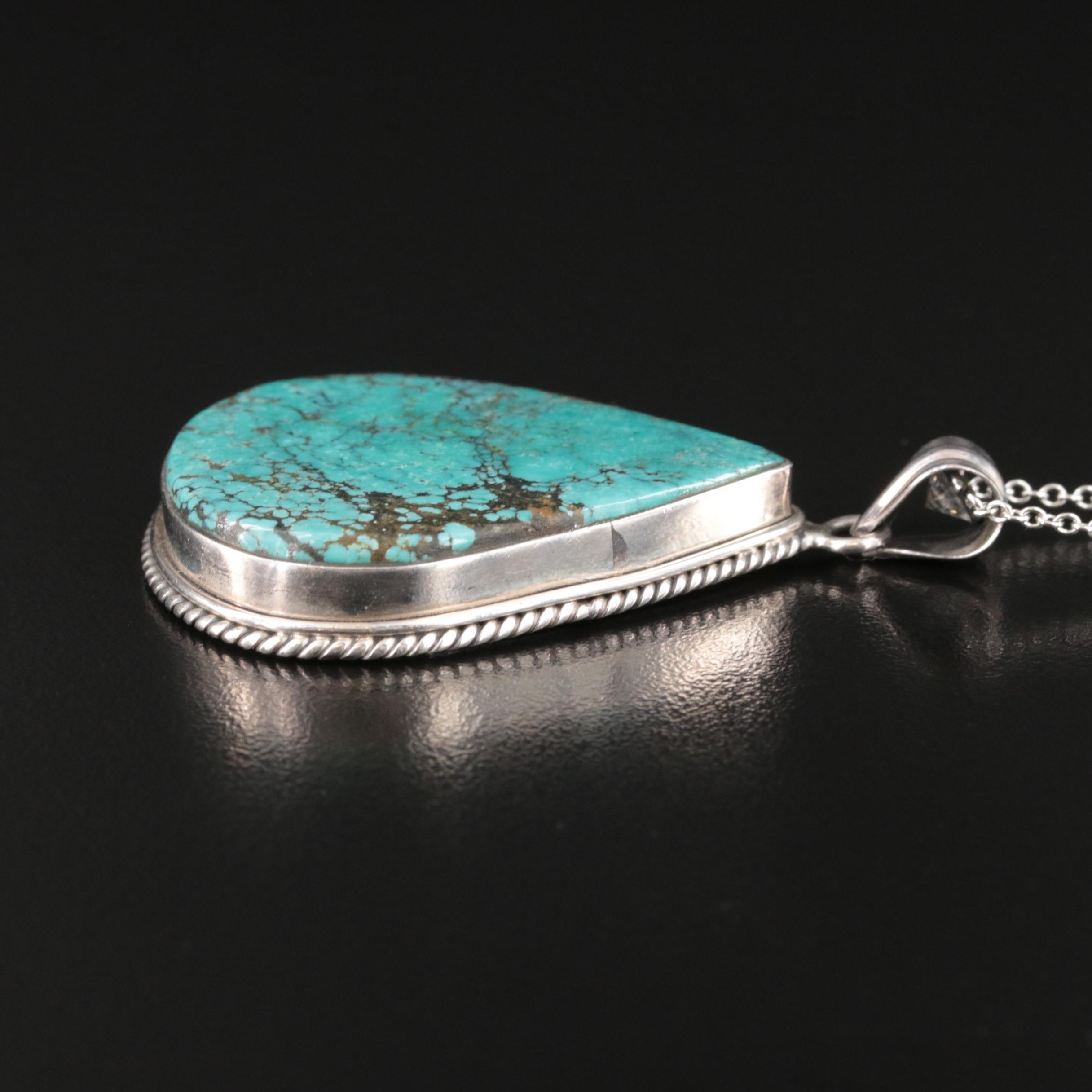 Sterling Turquoise and Cubic Zirconia Pendant Necklace