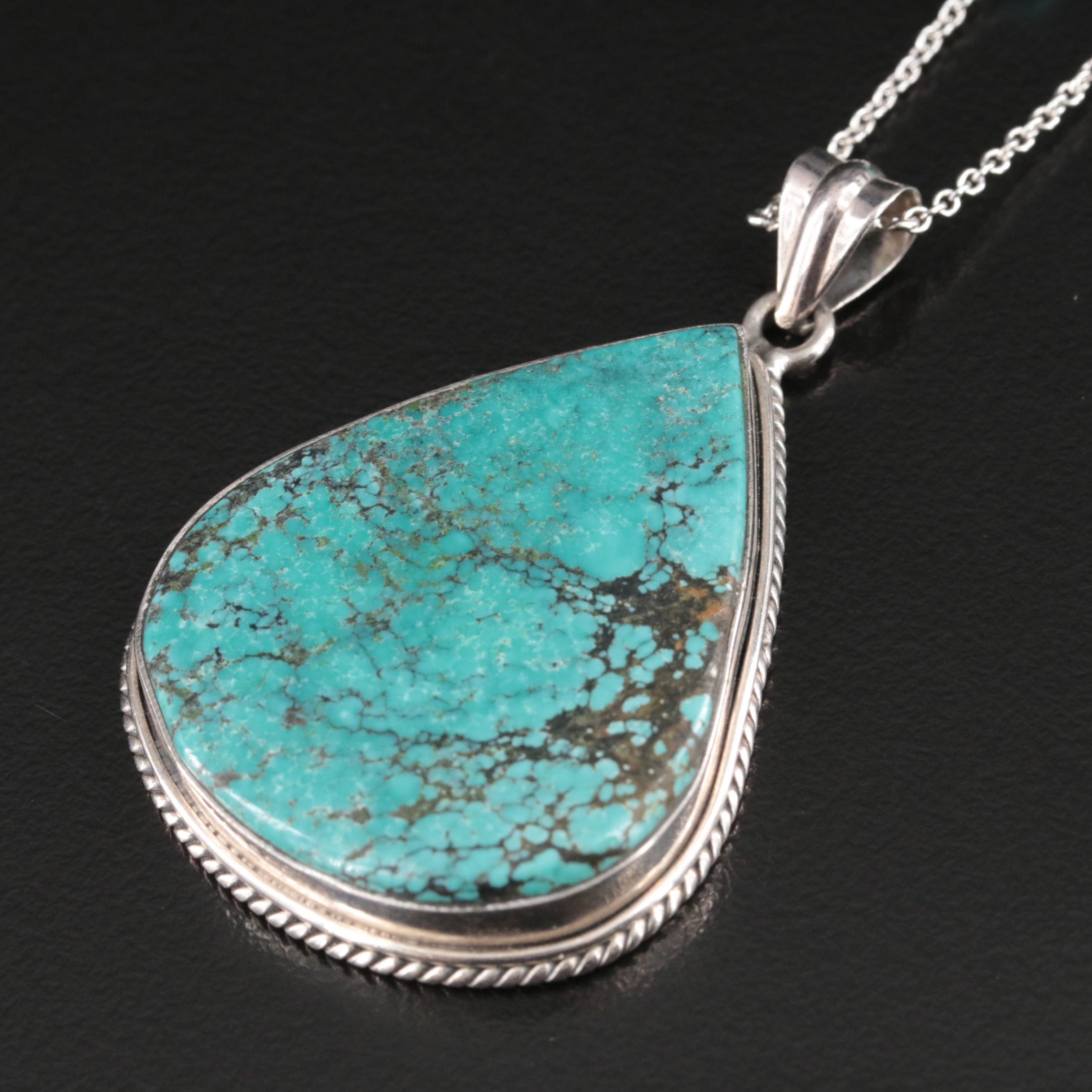 Sterling Turquoise and Cubic Zirconia Pendant Necklace