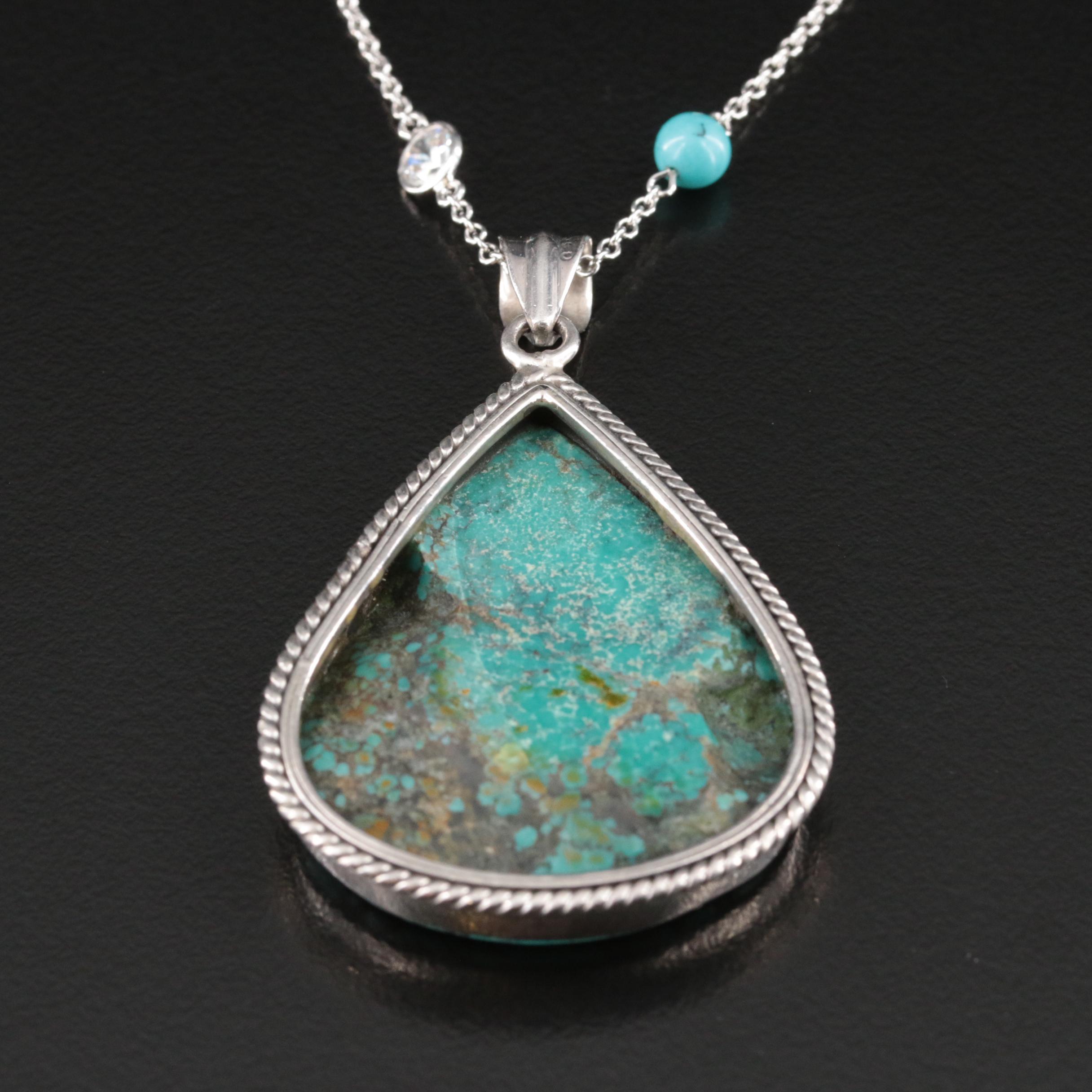 Sterling Turquoise and Cubic Zirconia Pendant Necklace