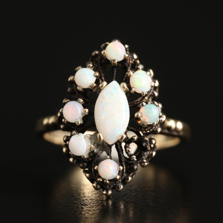 Vintage 14K Opal Navette Ring