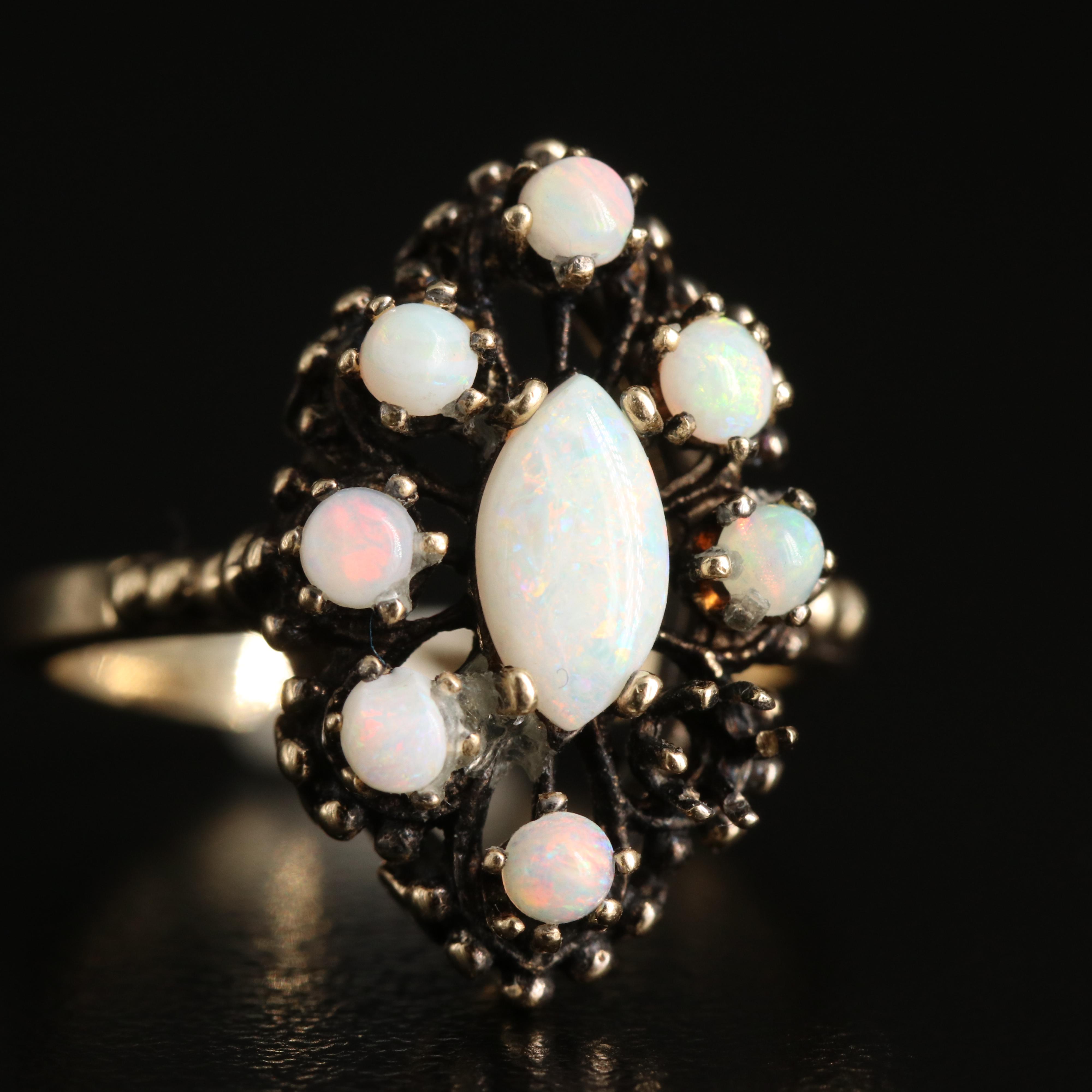 Vintage 14K Opal Navette Ring