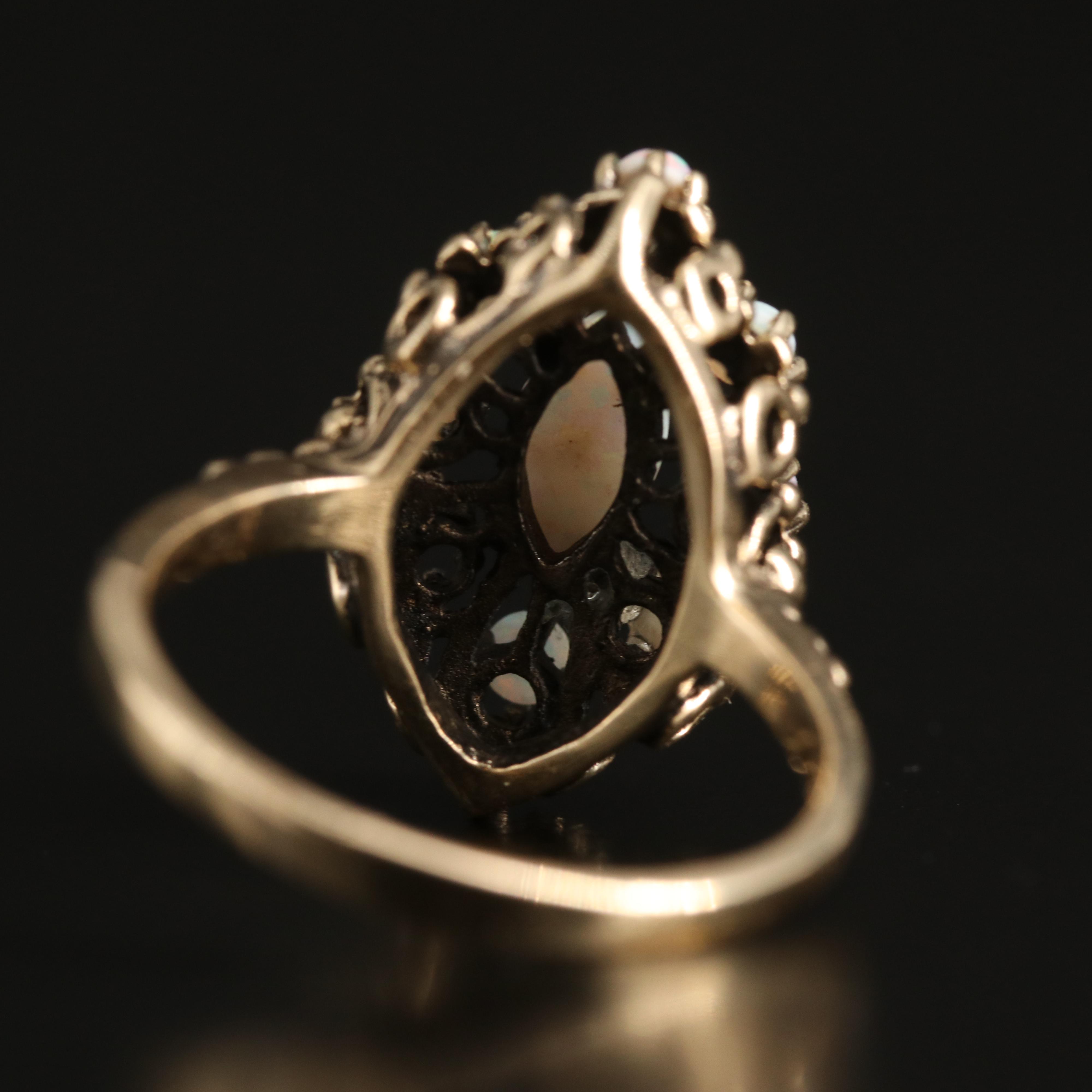 Vintage 14K Opal Navette Ring