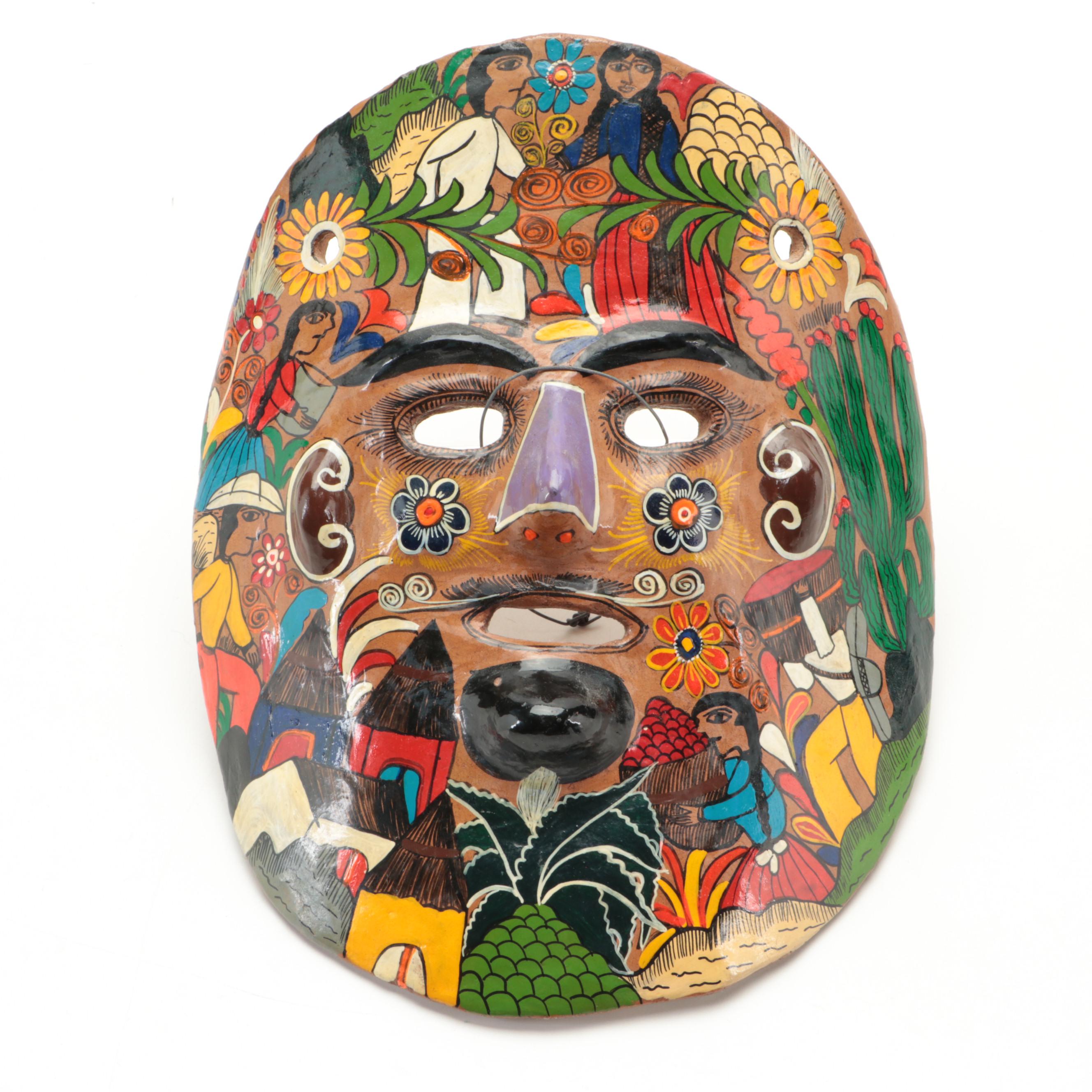 Acapulco Mexican Terracotta Bowls With Souvenir Wall Mask