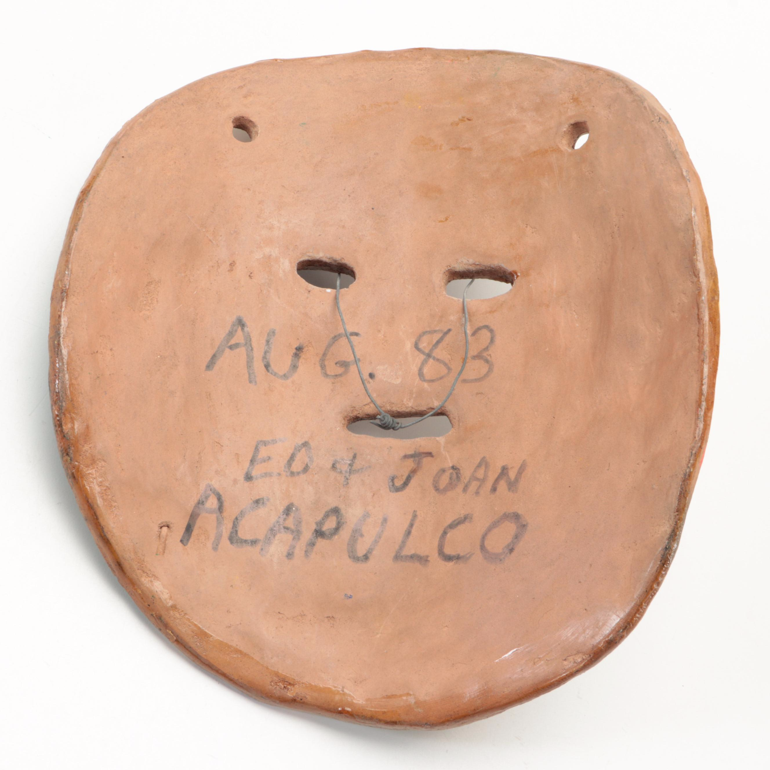 Acapulco Mexican Terracotta Bowls With Souvenir Wall Mask