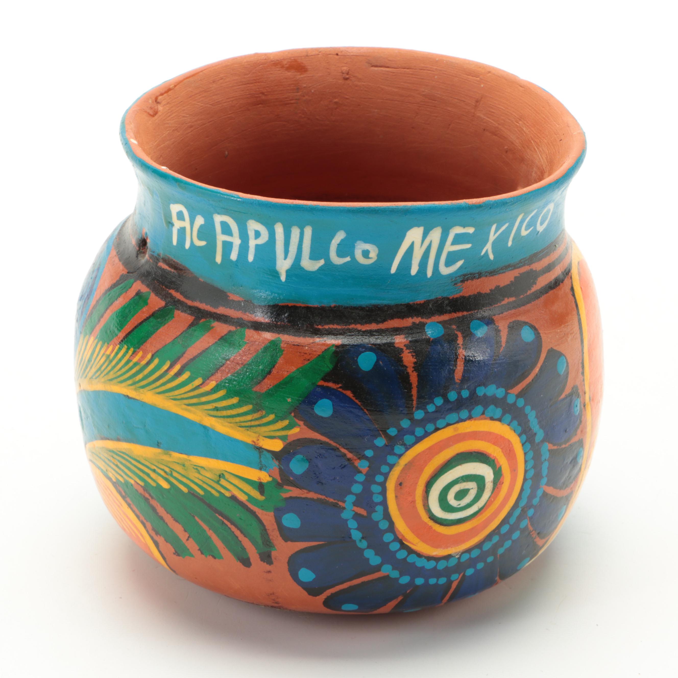 Acapulco Mexican Terracotta Bowls With Souvenir Wall Mask