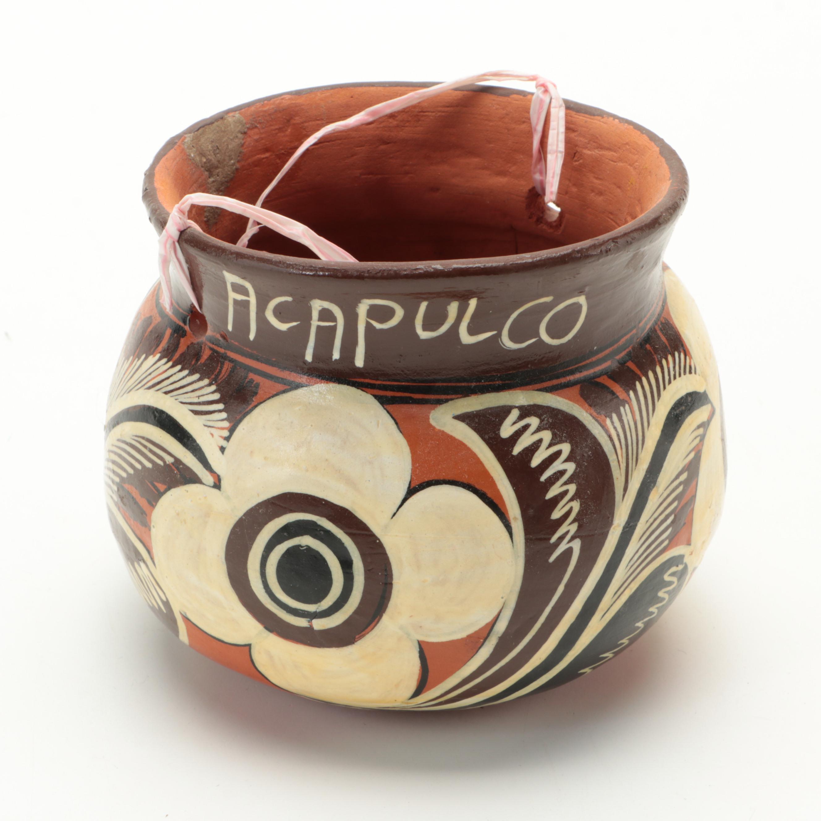Acapulco Mexican Terracotta Bowls With Souvenir Wall Mask