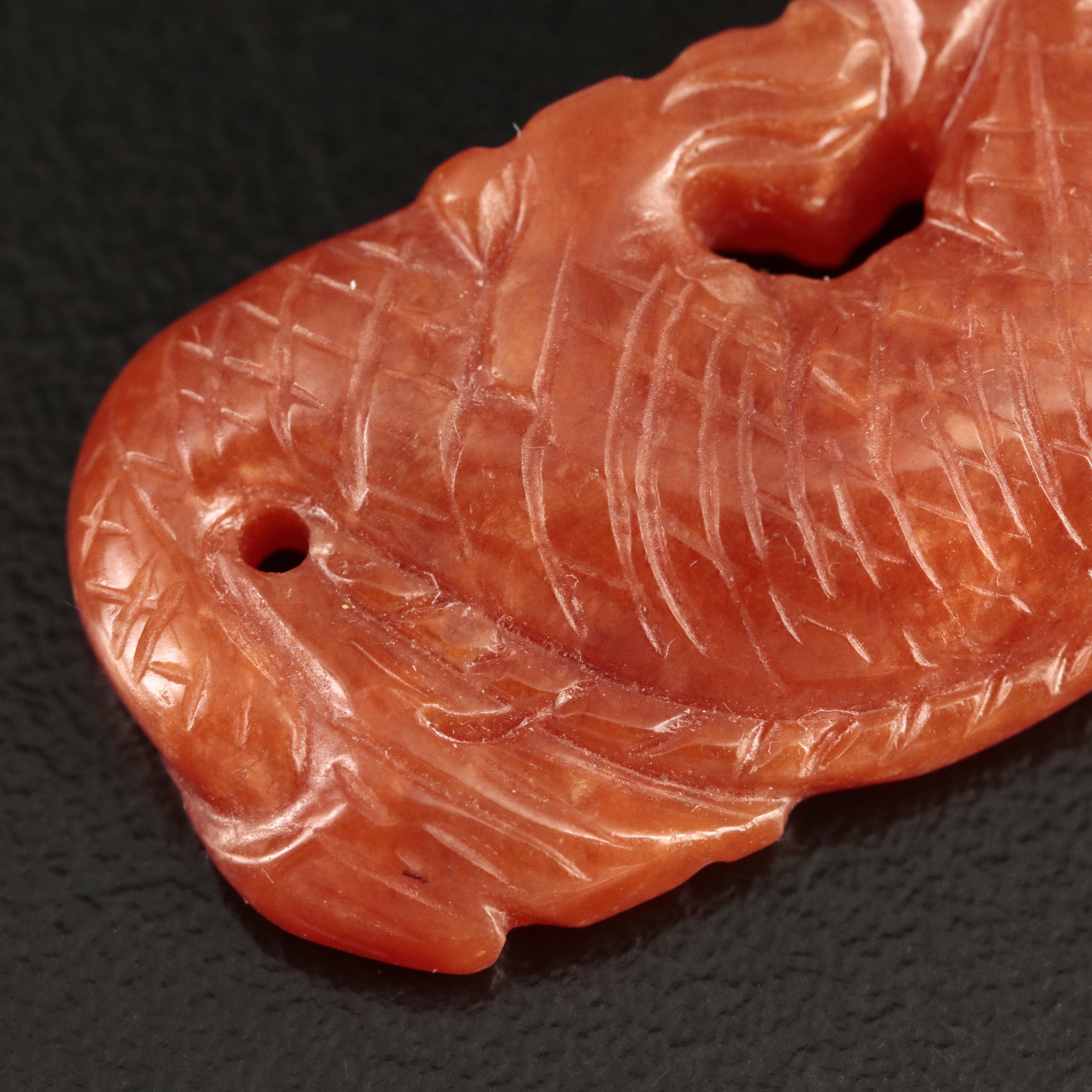 Chinese 14K Carved Jadeite Dragon Pendant