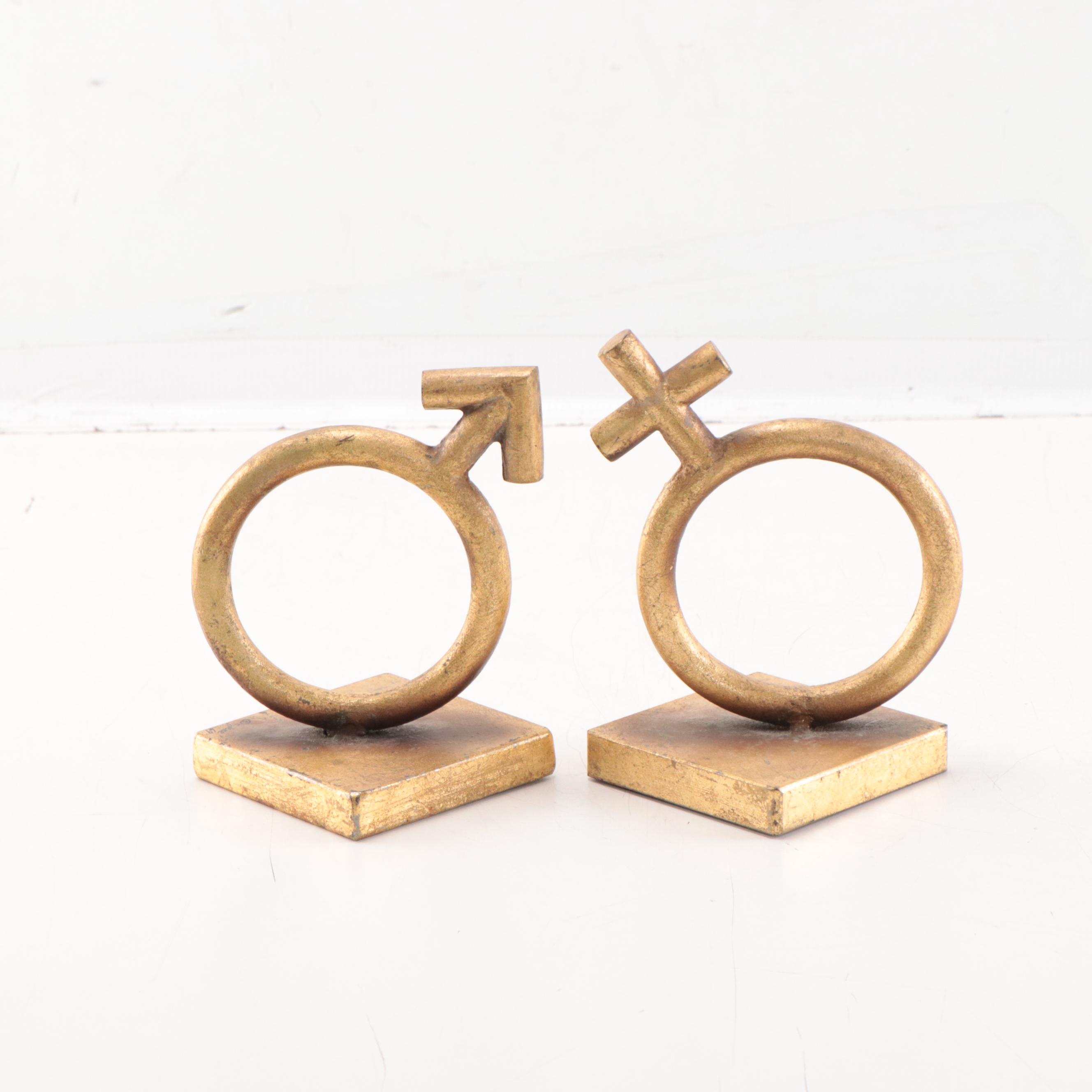 Curtis Jeré Signed Metal Gender Symbol Bookends, 1969