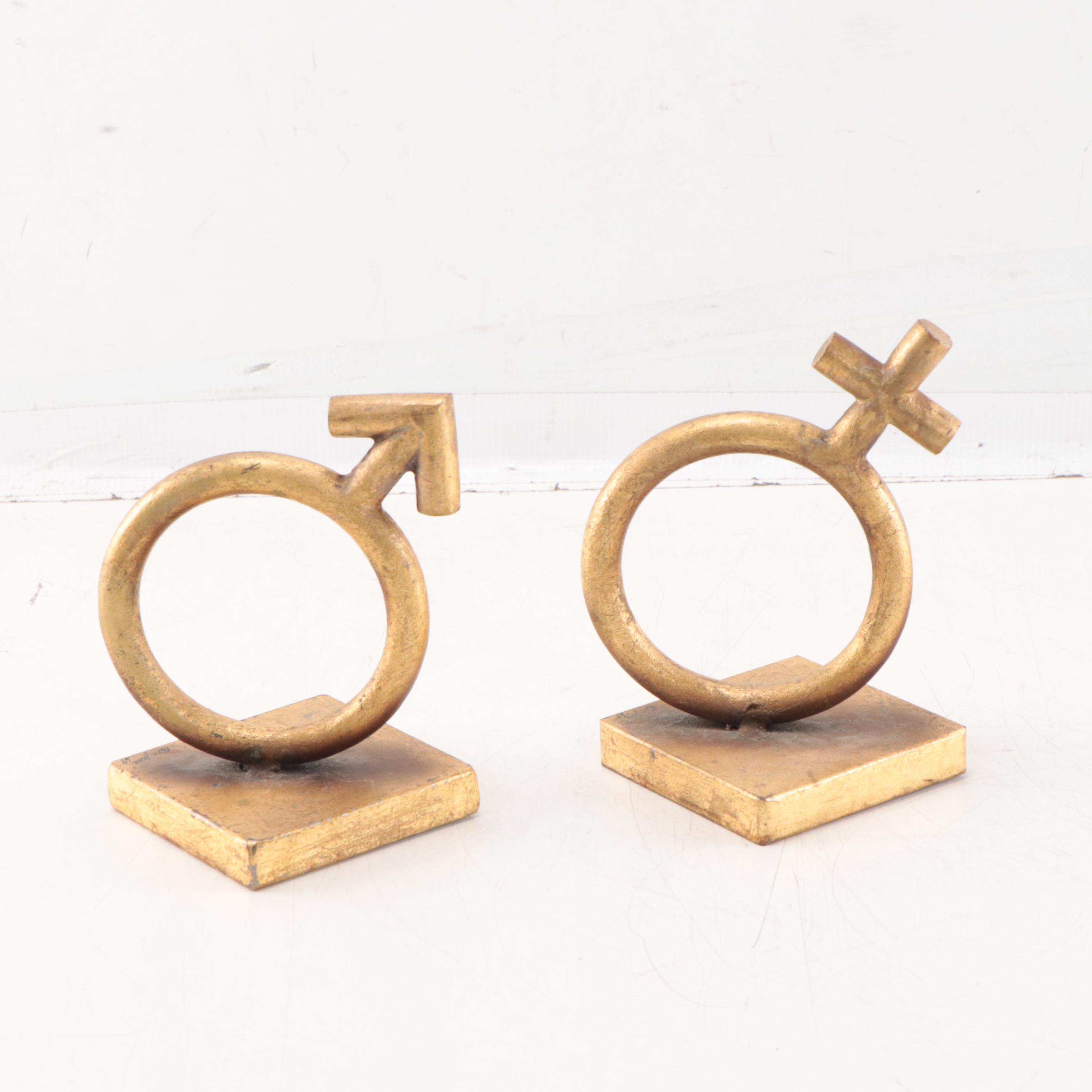 Curtis Jeré Signed Metal Gender Symbol Bookends, 1969