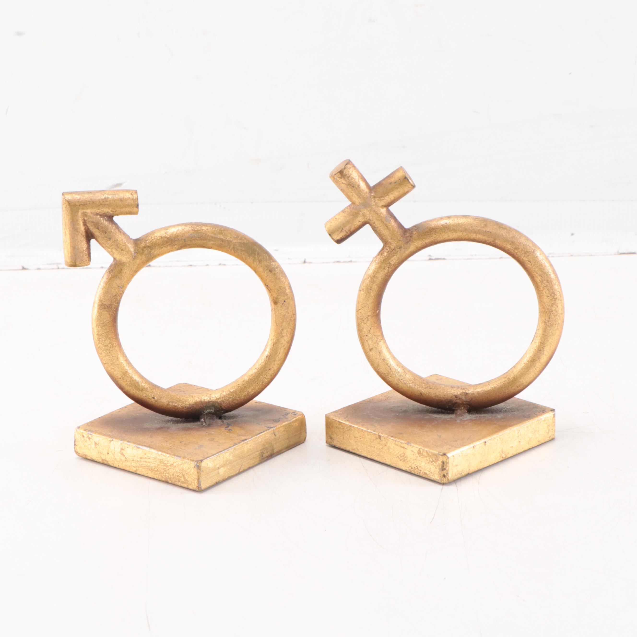 Curtis Jeré Signed Metal Gender Symbol Bookends, 1969