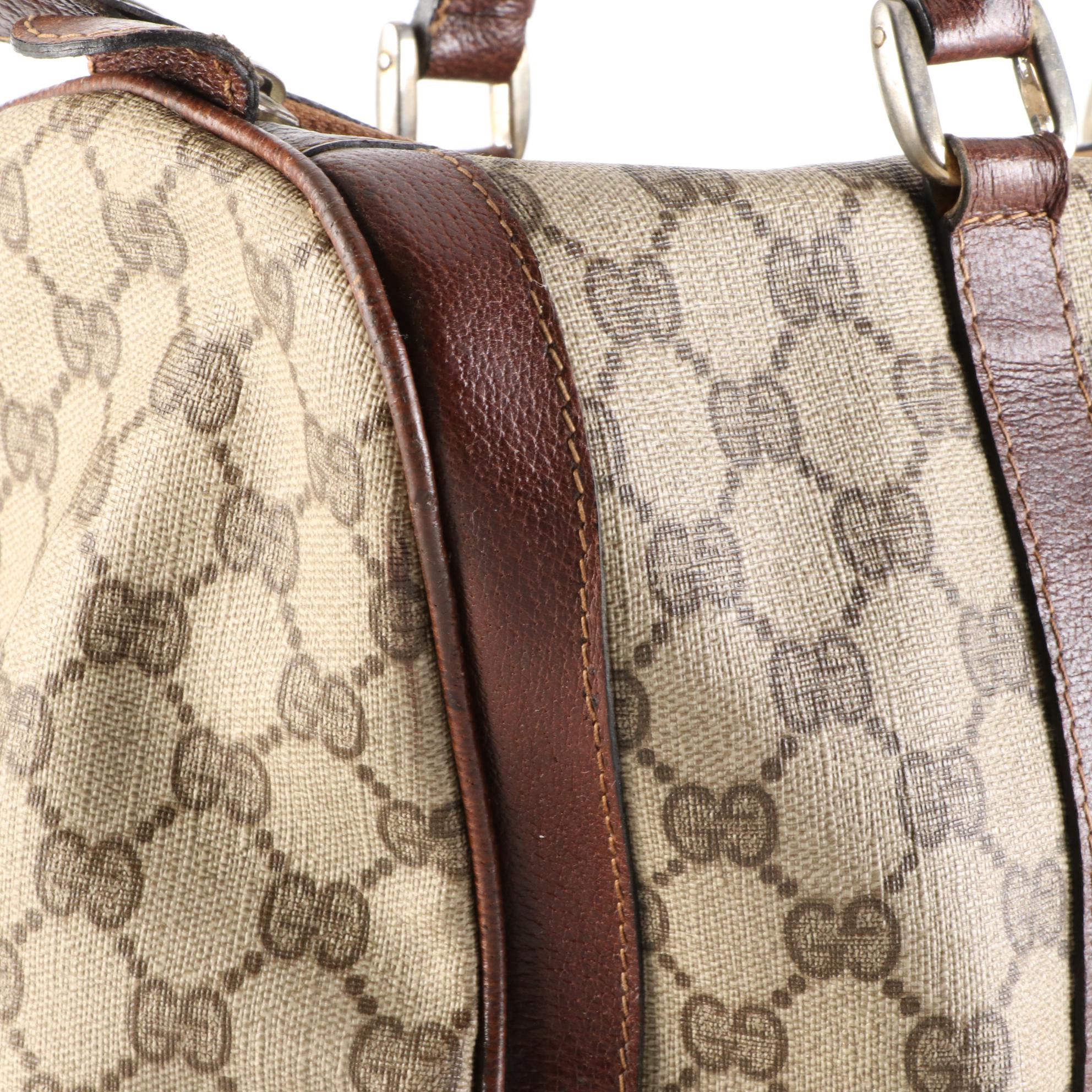 Gucci Web Boston Bag in GG Coated Canvas and Cinghiale Leather