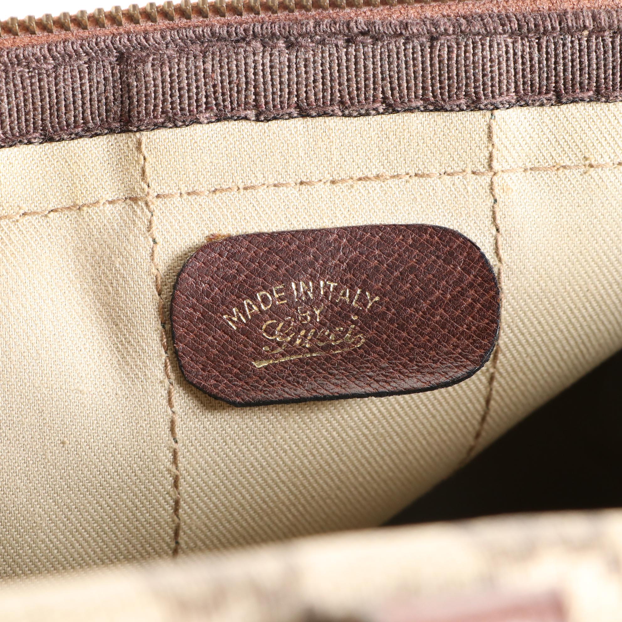 Gucci Web Boston Bag in GG Coated Canvas and Cinghiale Leather