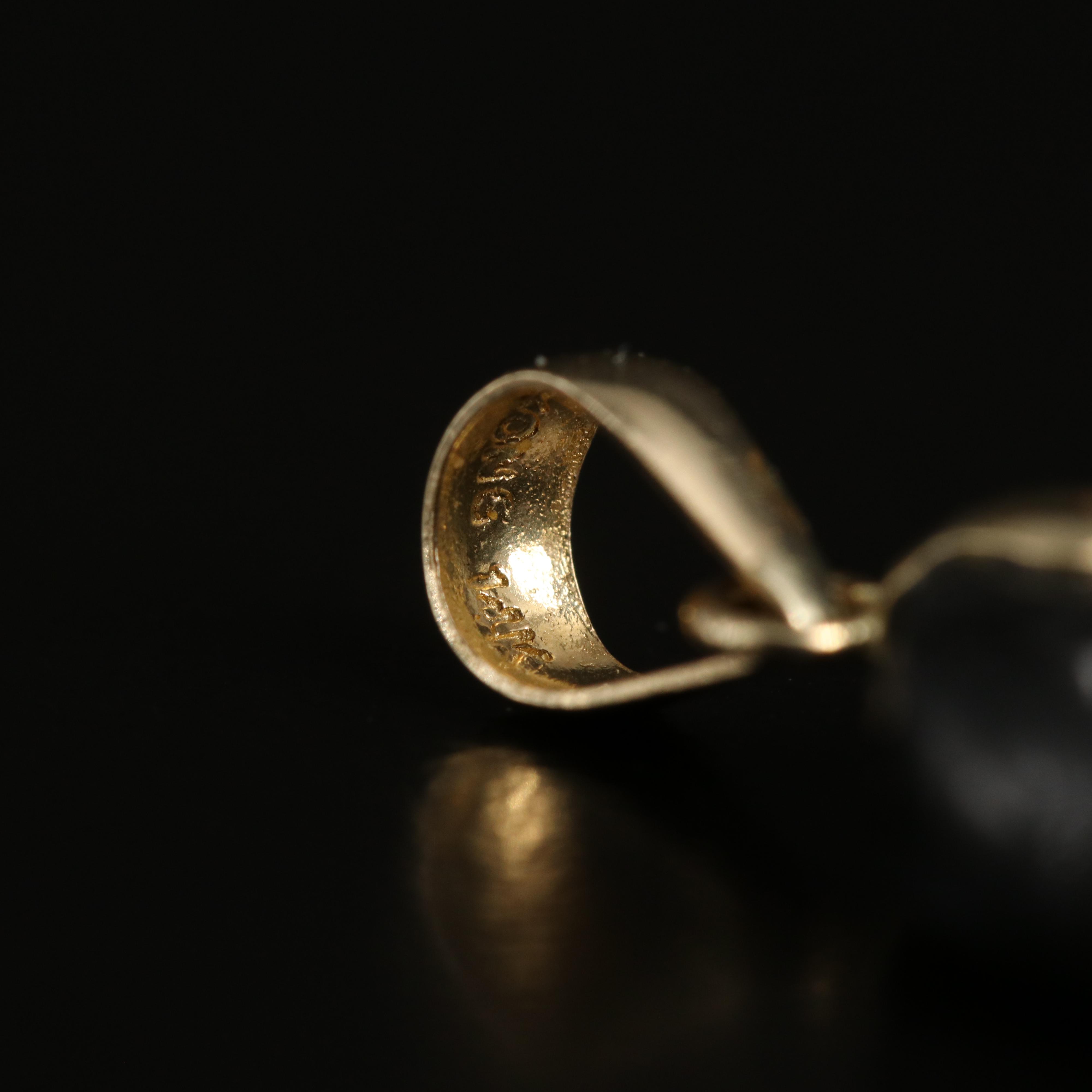 Chinese 14K Carved Jadeite Character Pendant