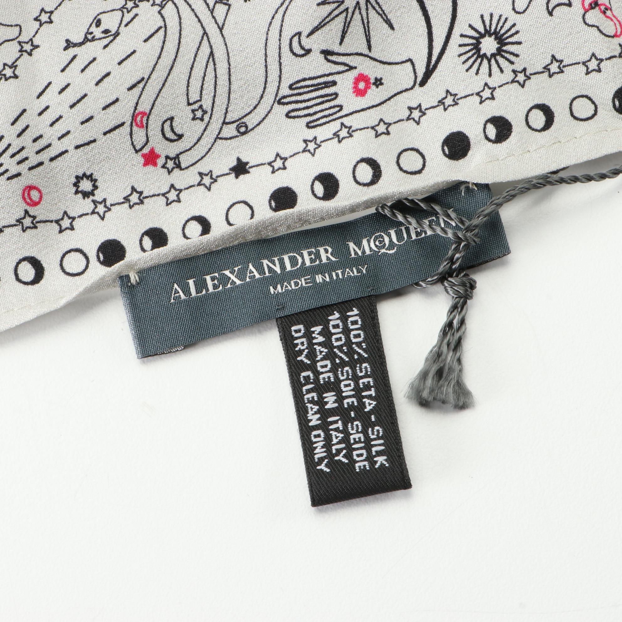 Alexander McQueen Circle, Star, Skin, Crespo Print Scarf in Silk with Fringe