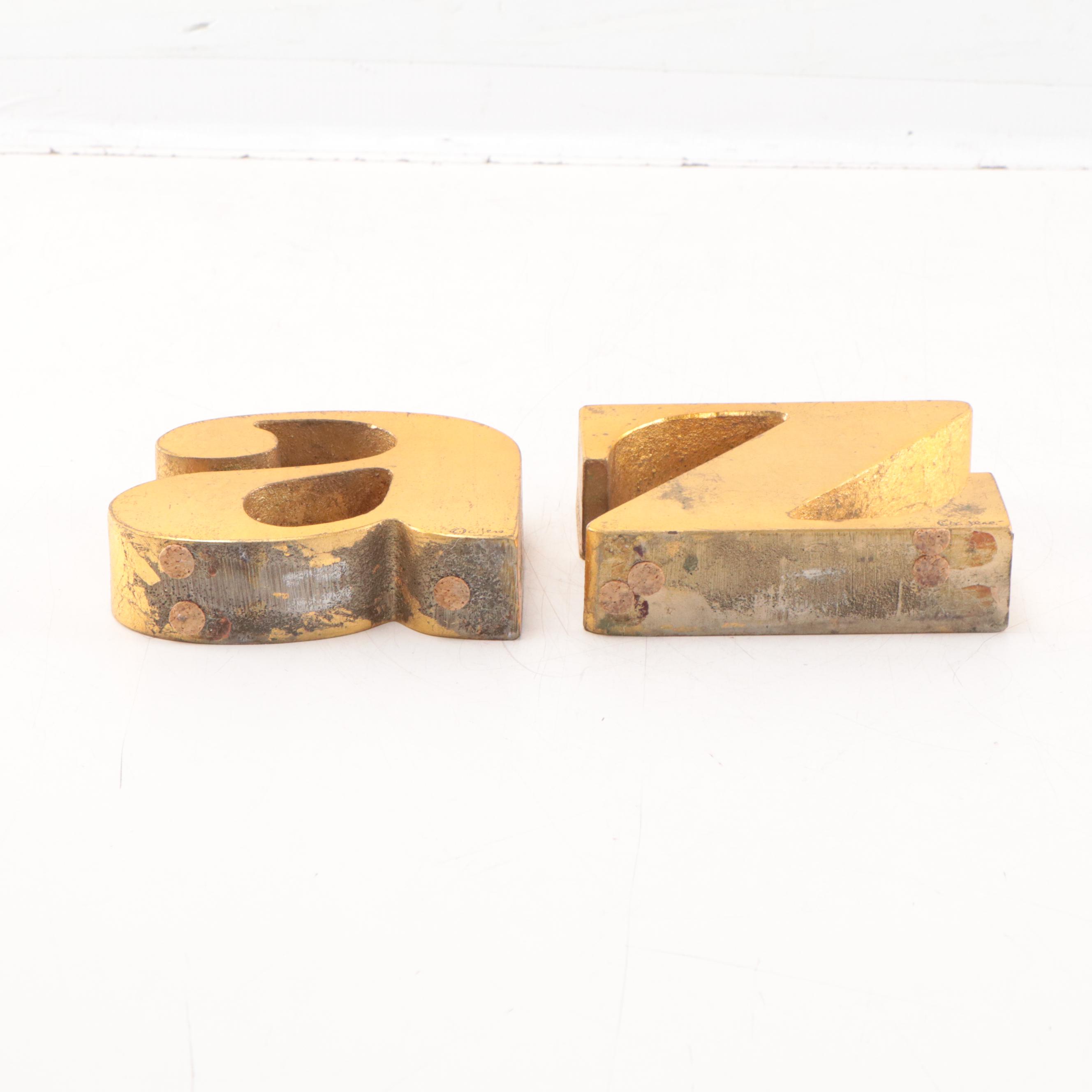 Curtis Jeré Signed AZ Metal Bookends, Circa 1970