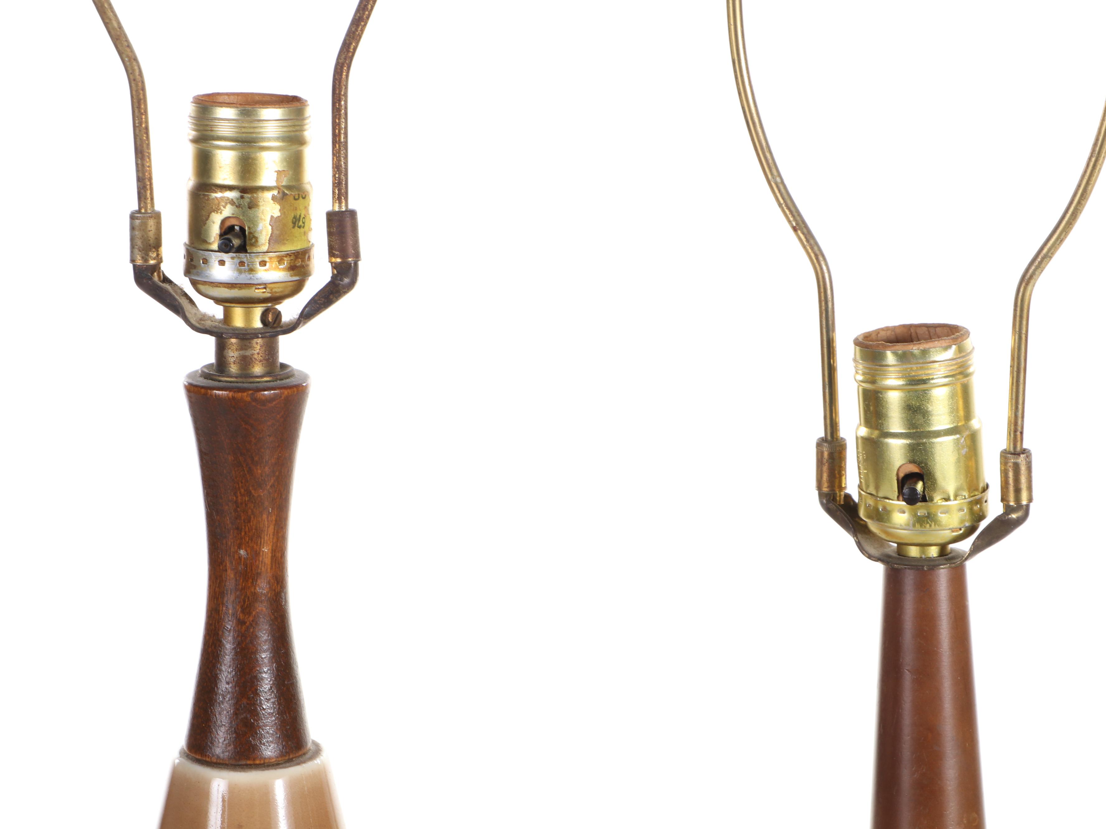 Fluted and Ribbed Ceramic and Wood Table Lamps, Mid-20th Century