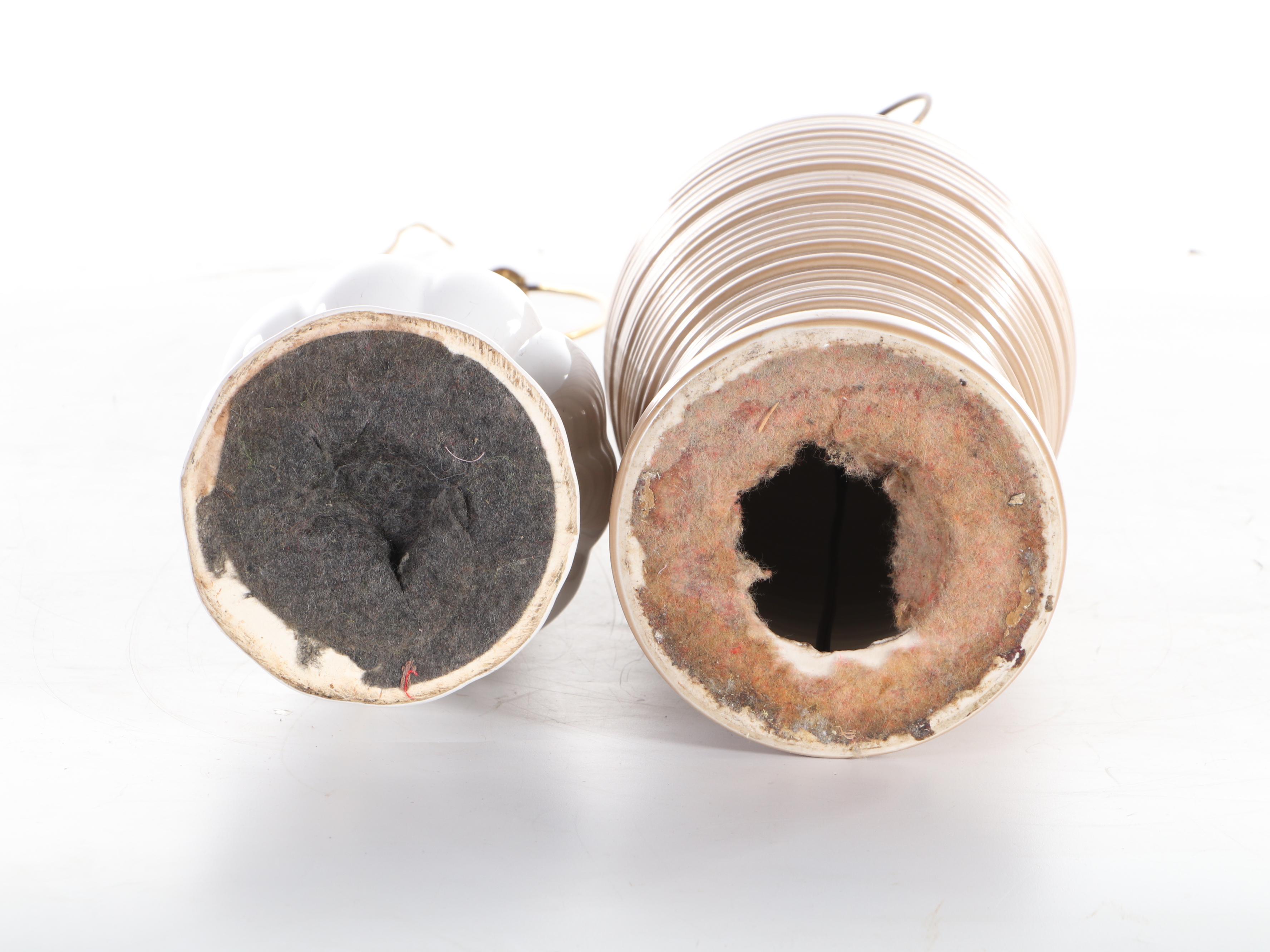 Fluted and Ribbed Ceramic and Wood Table Lamps, Mid-20th Century