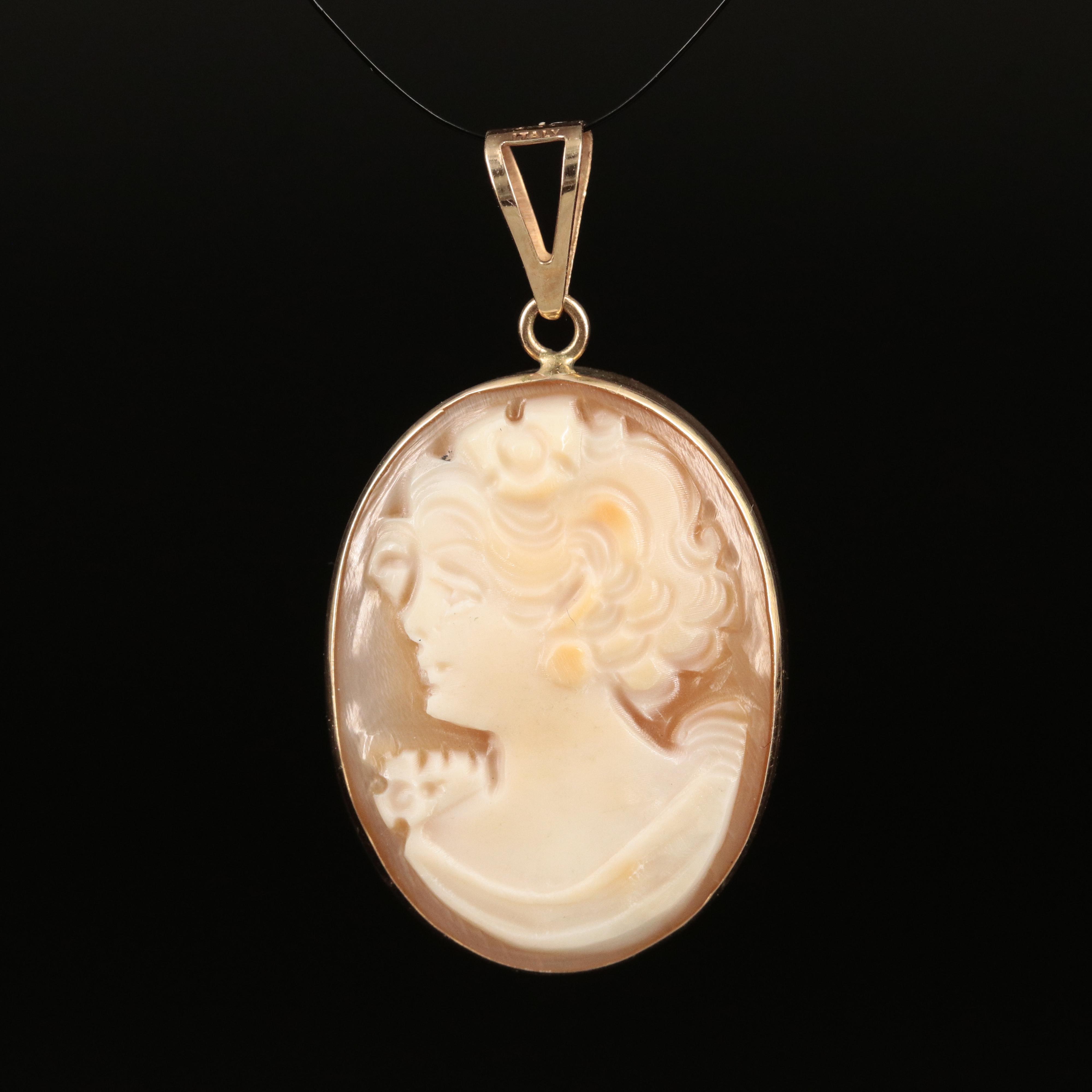 Italian 14K Shell Reversible Cameo Pendant