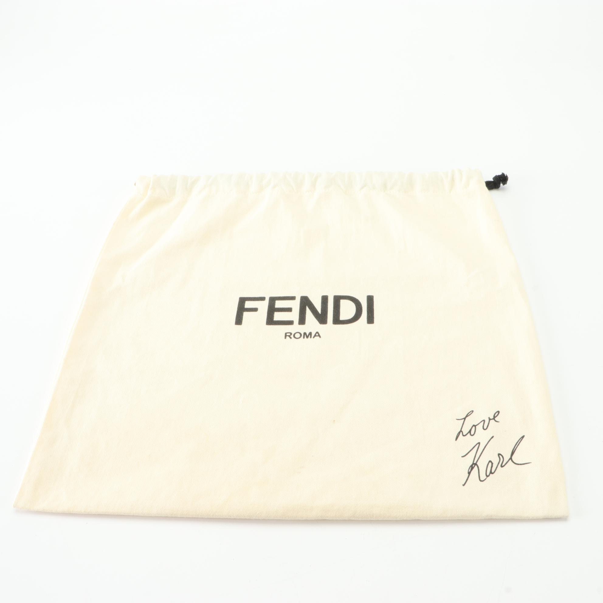 Fendi Karlito Zip Clutch in Black Coated Canvas and Mink Fur Trim
