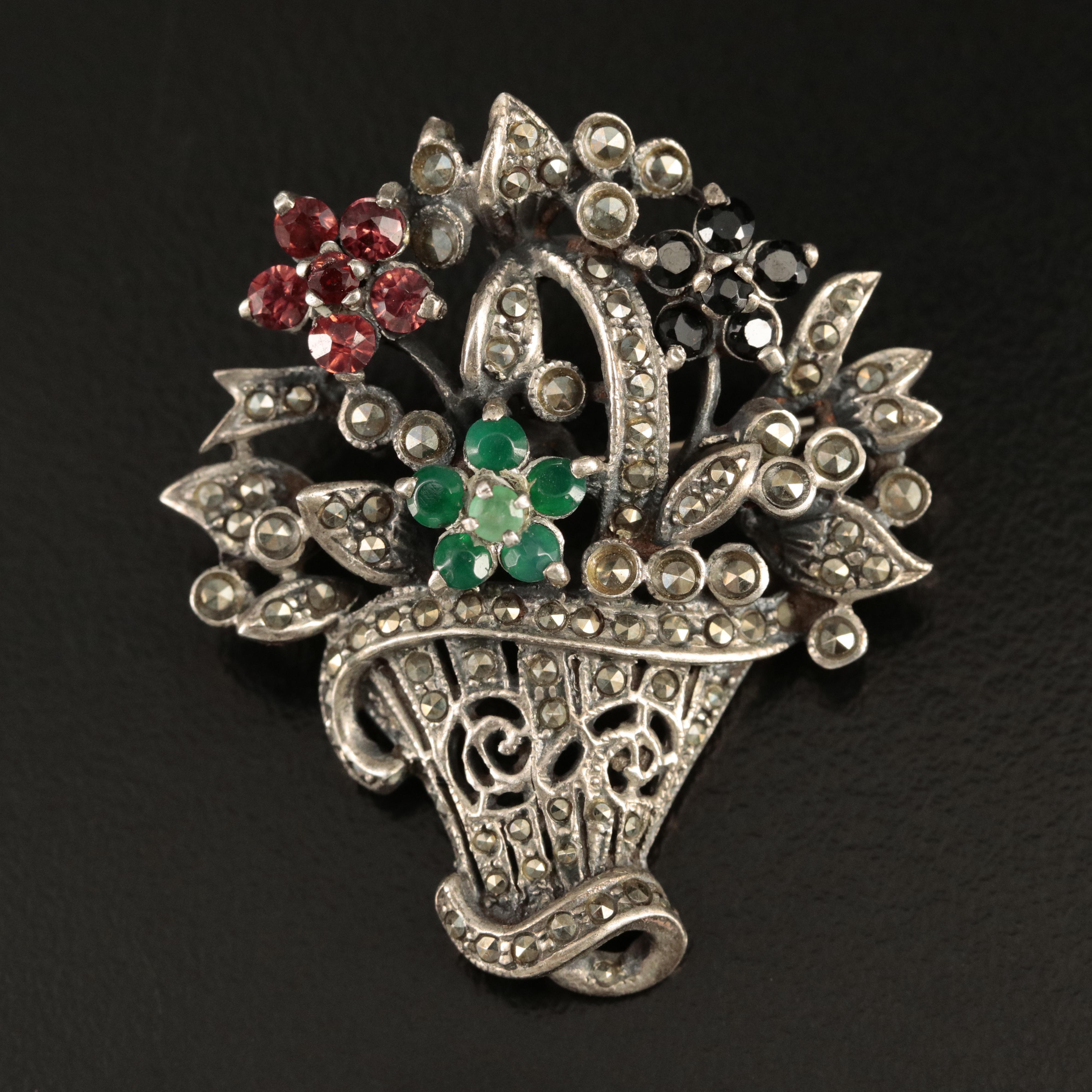 Sterling Giardinetti Converter Brooch Including Chalcedony and Garnet