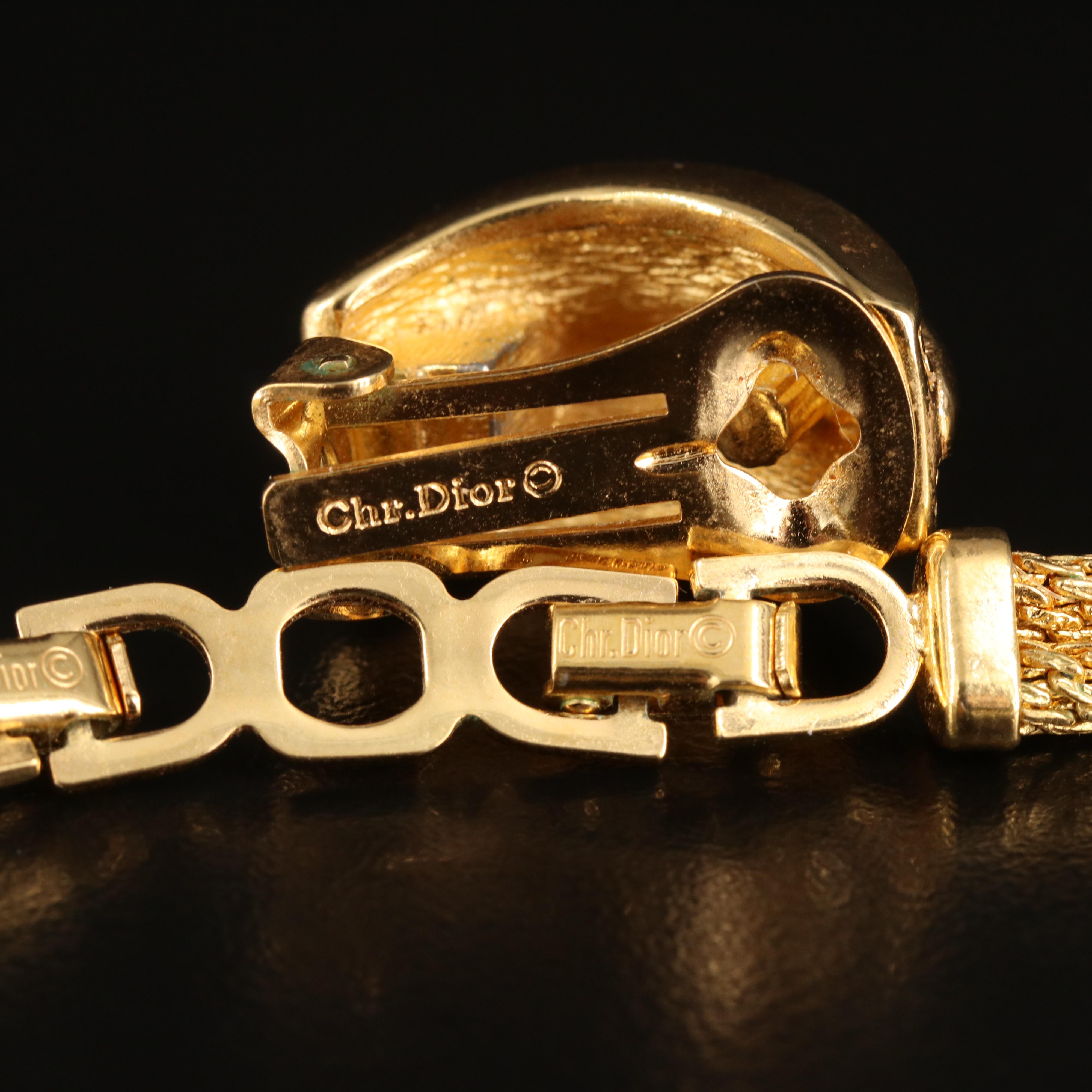 Christian Dior Featured in Rhinestone and Enamel Necklace and Earrings