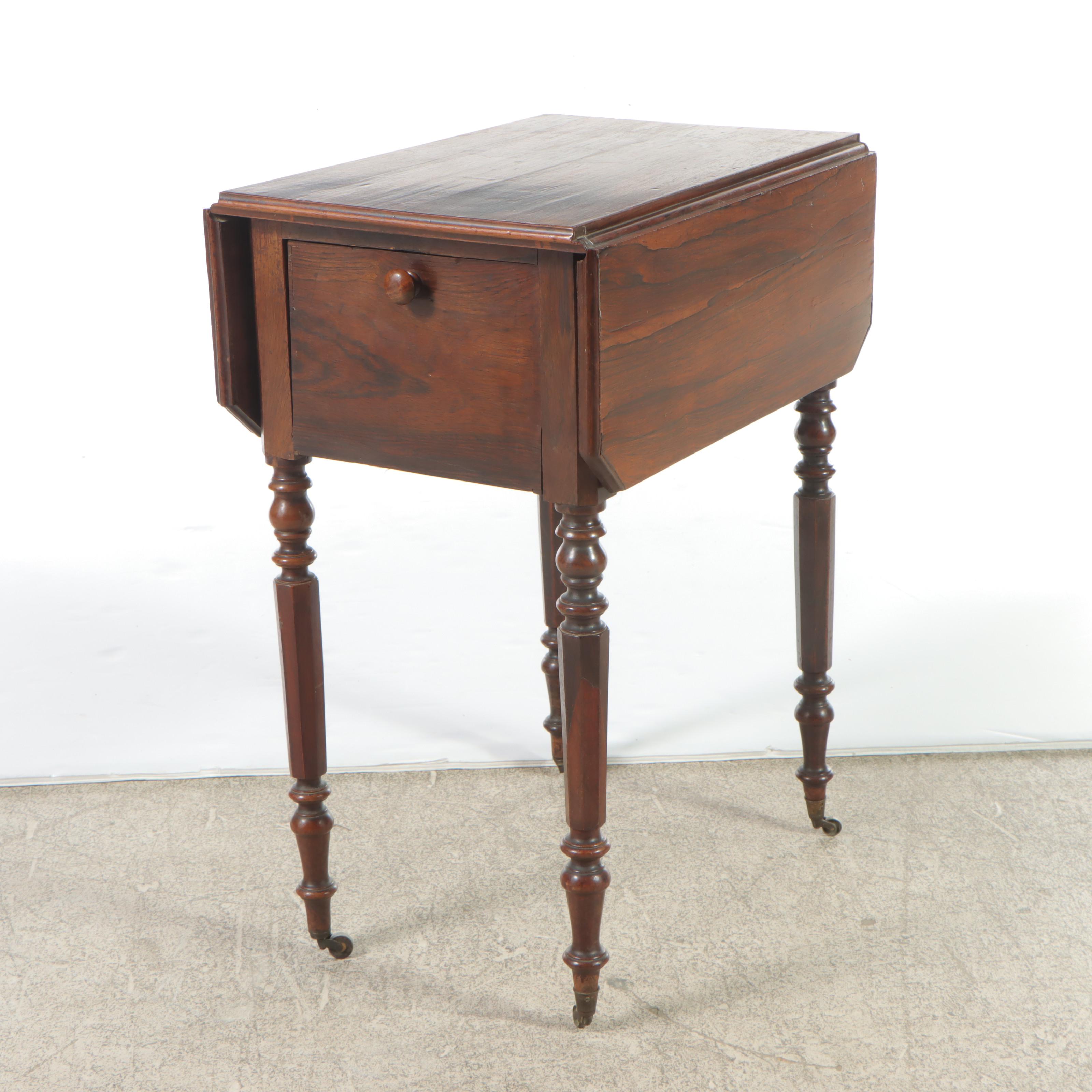 Napoleon III Rosewood Drop-Leaf Bedside Table, Late 19th Century