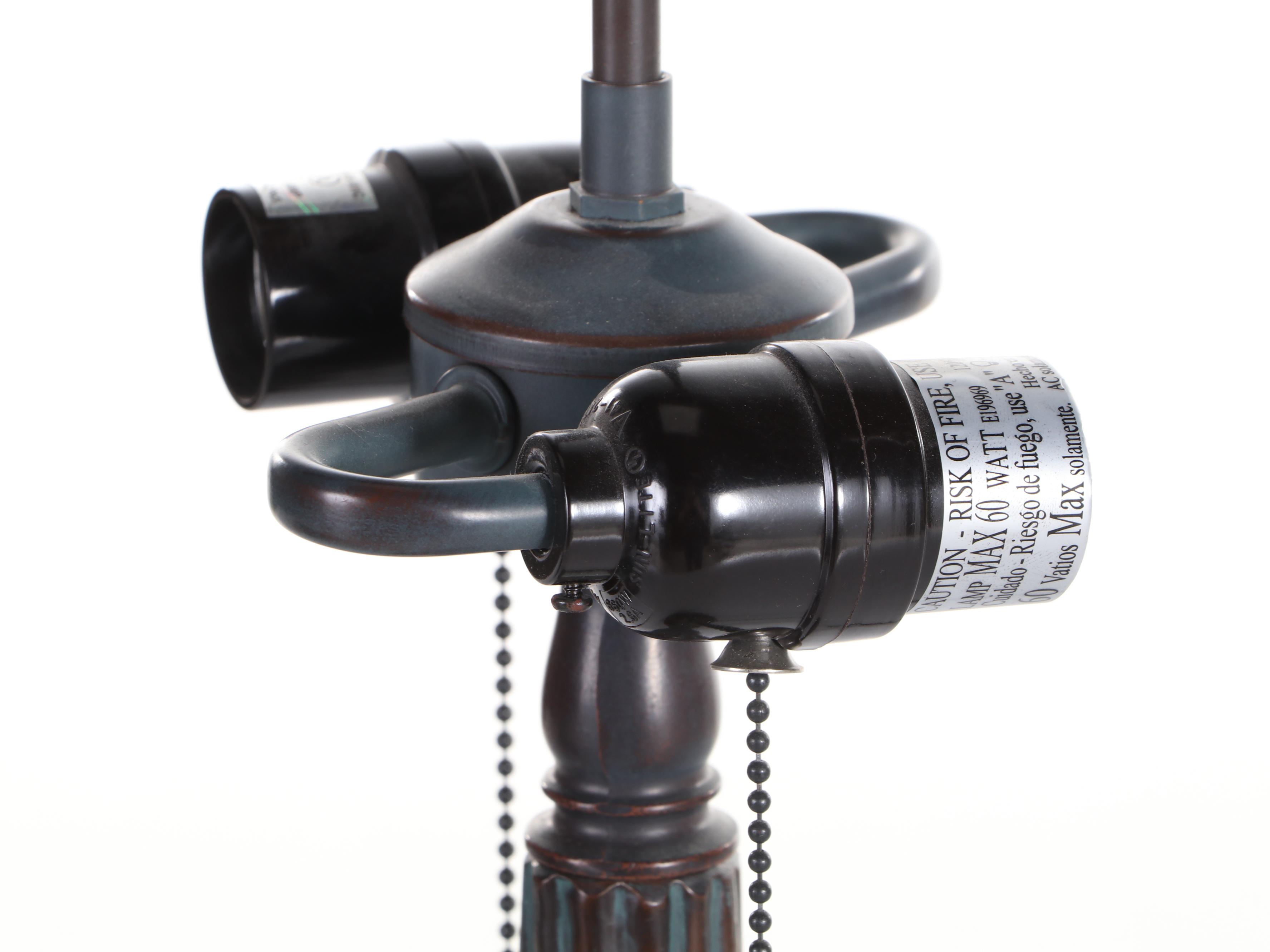 Art Nouveau Style Bronze Finish Lamp with Slag Glass Shade