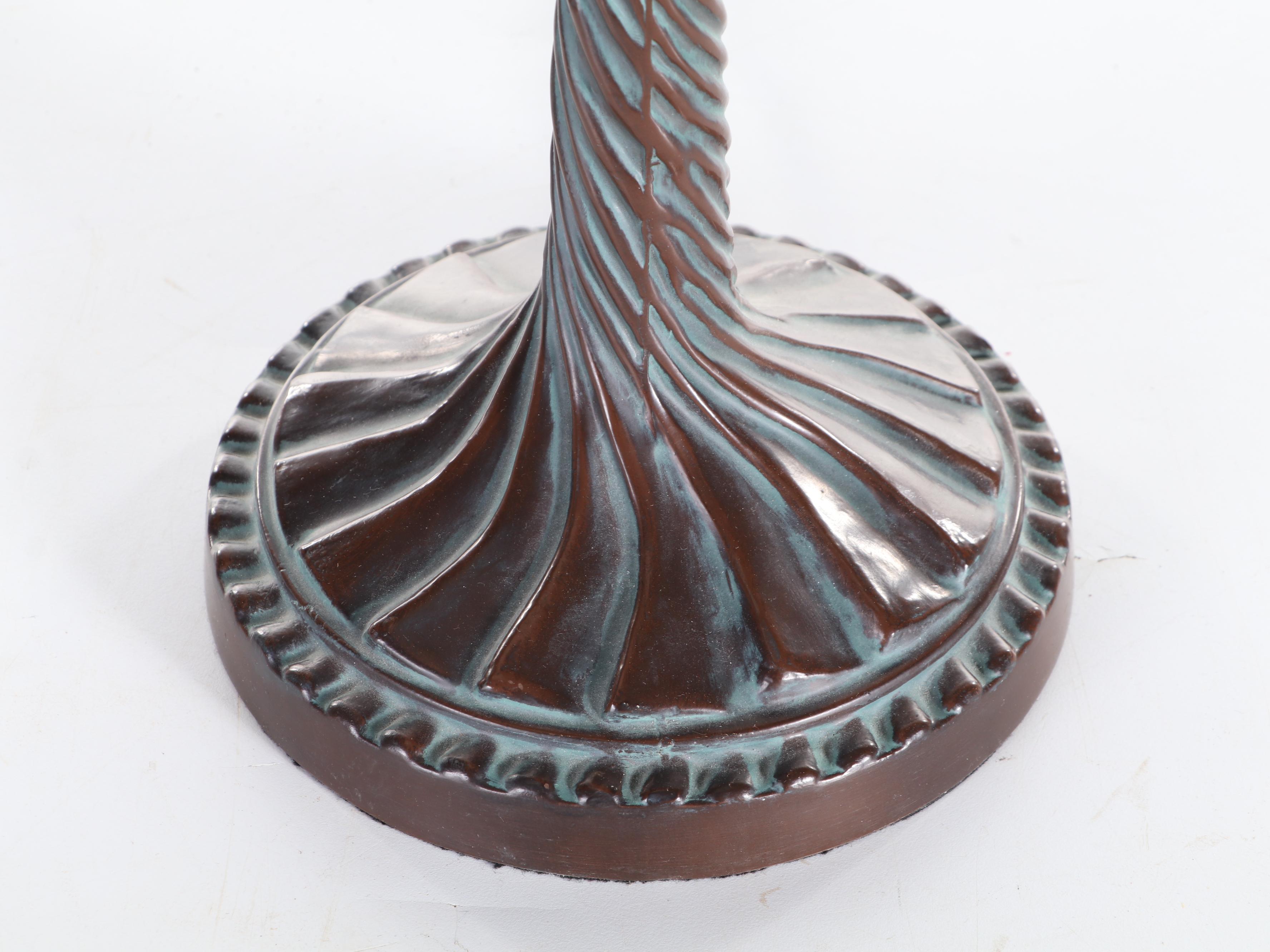 Art Nouveau Style Bronze Finish Lamp with Slag Glass Shade