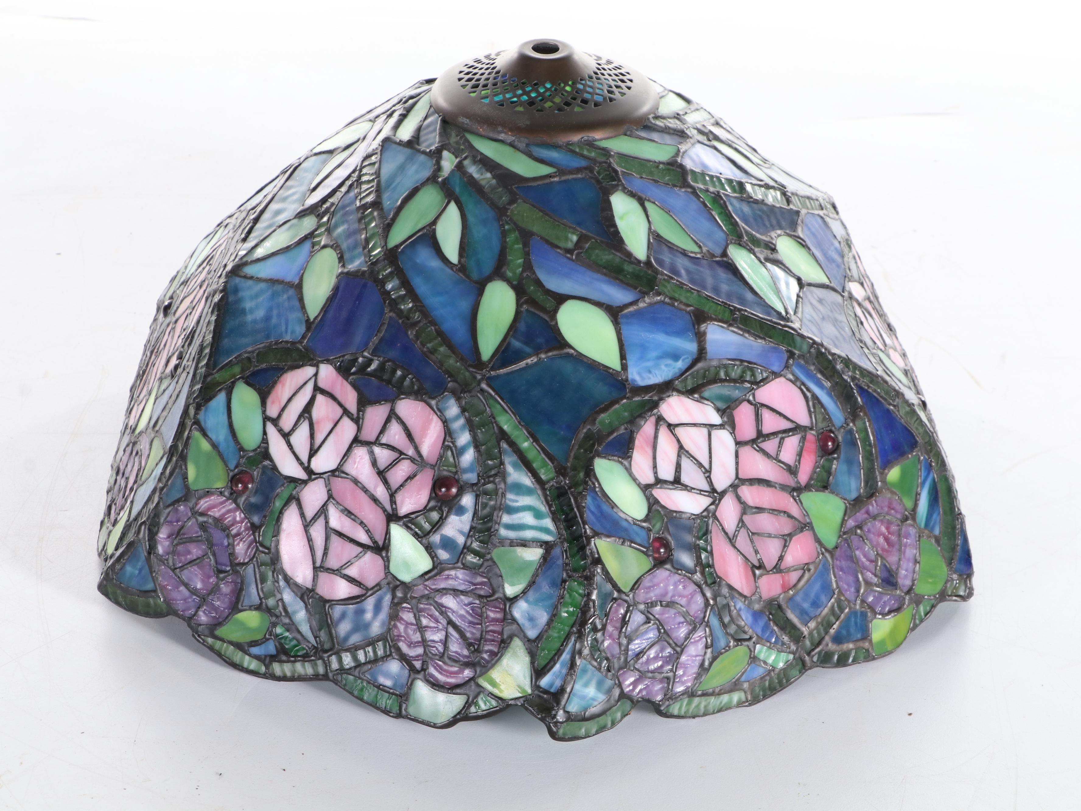 Art Nouveau Style Bronze Finish Lamp with Slag Glass Shade