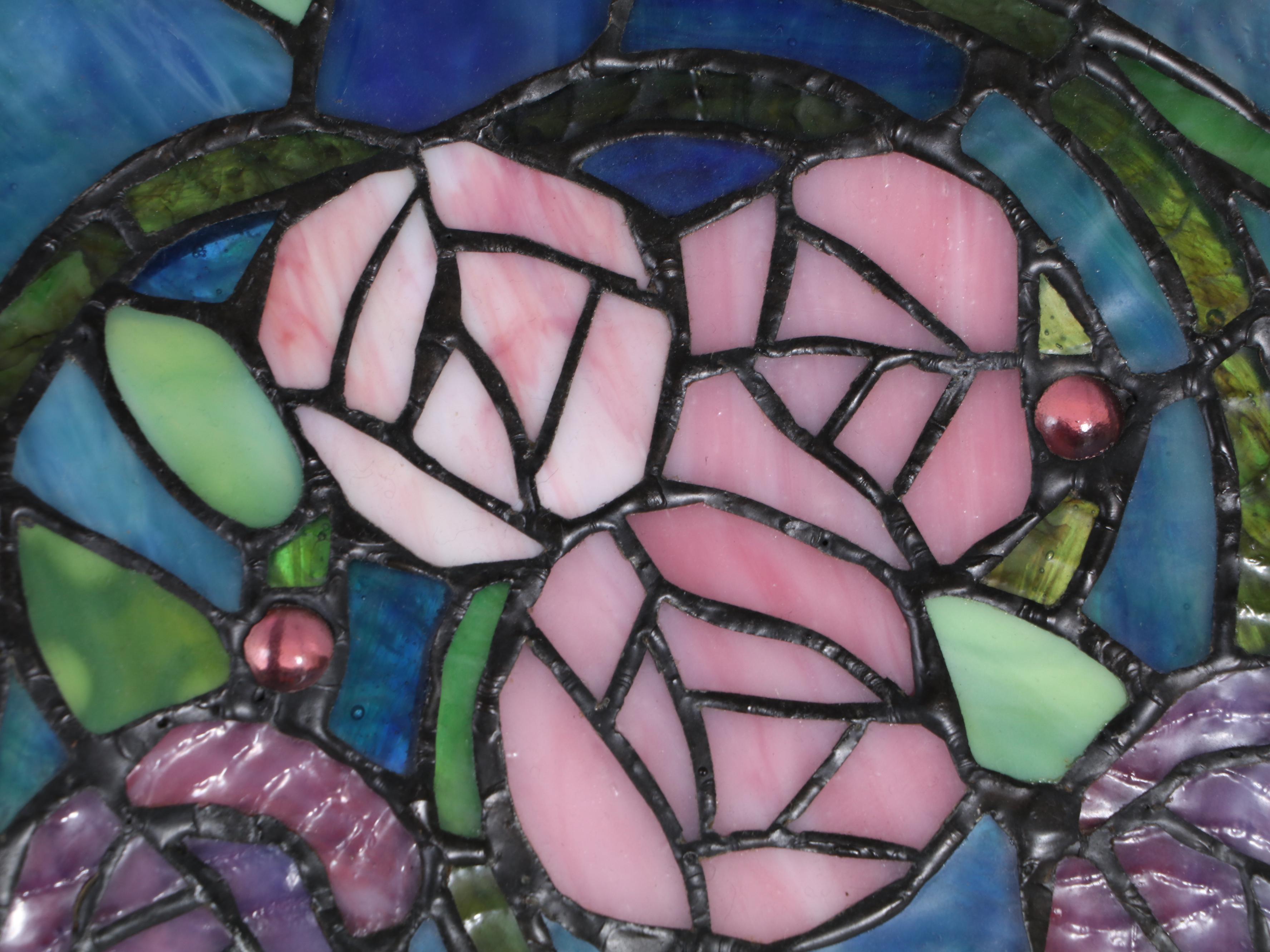 Art Nouveau Style Bronze Finish Lamp with Slag Glass Shade