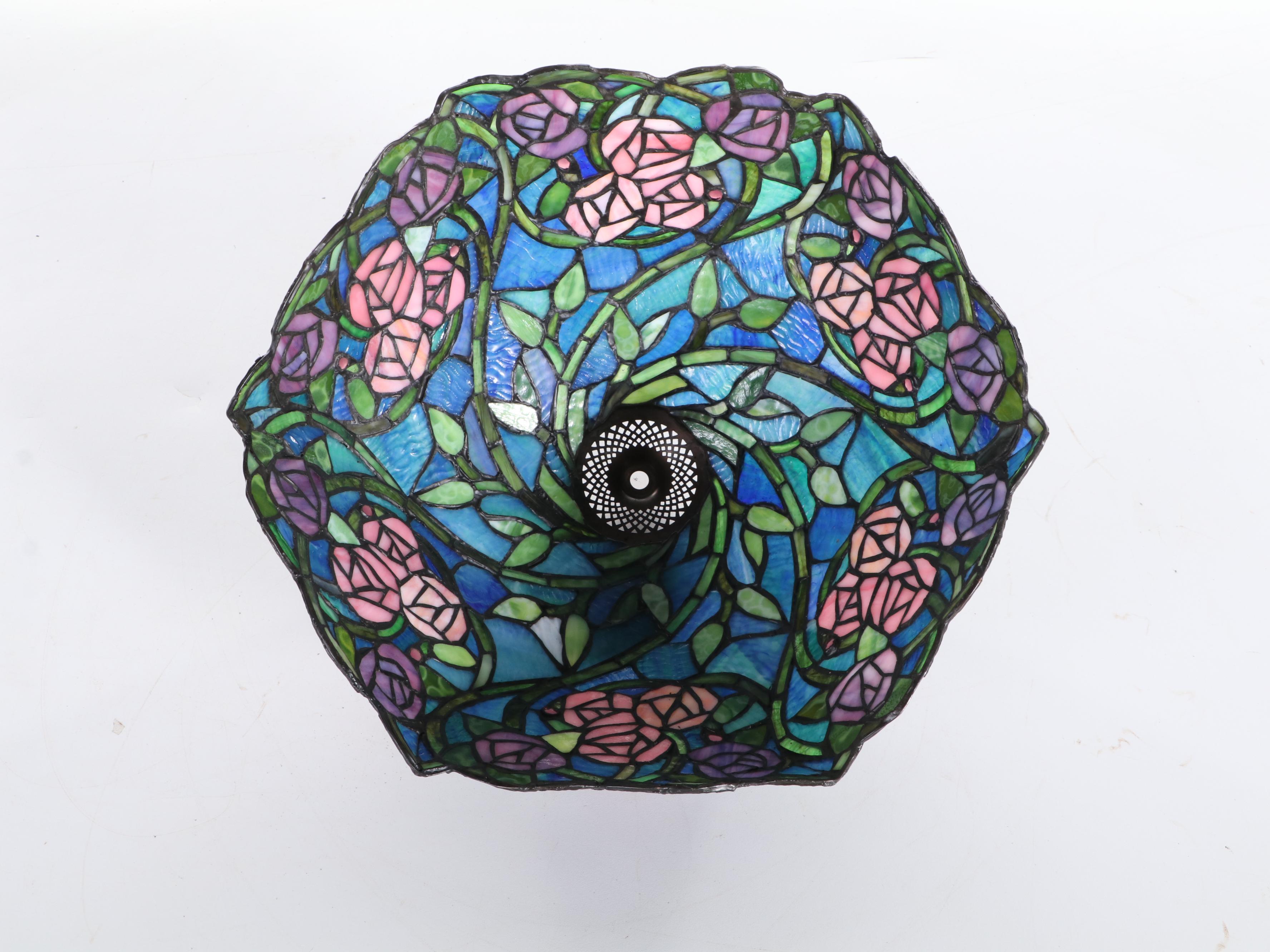 Art Nouveau Style Bronze Finish Lamp with Slag Glass Shade