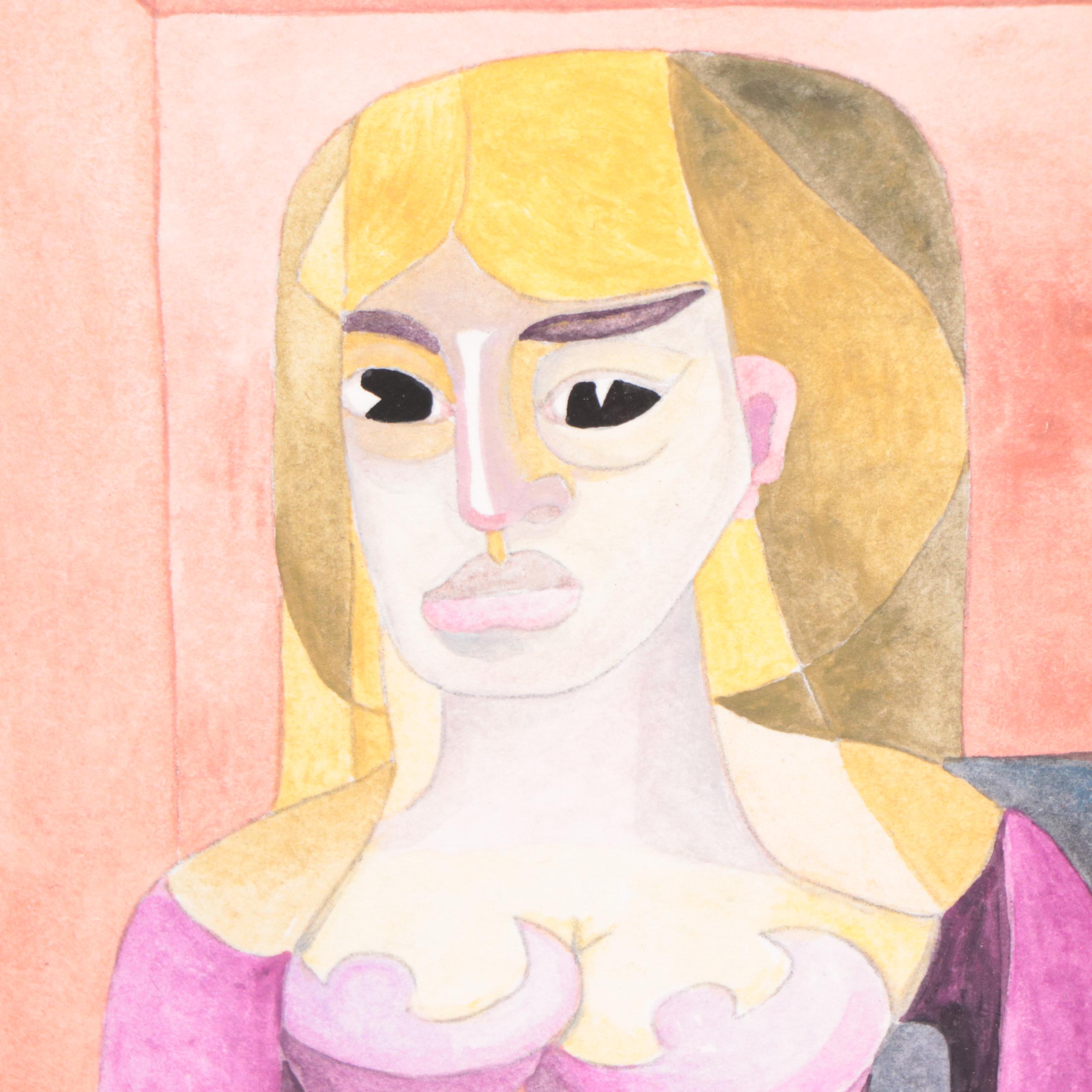 Joseph Ray York Watercolor Painting "Portrait: Girl With Cat," 2019