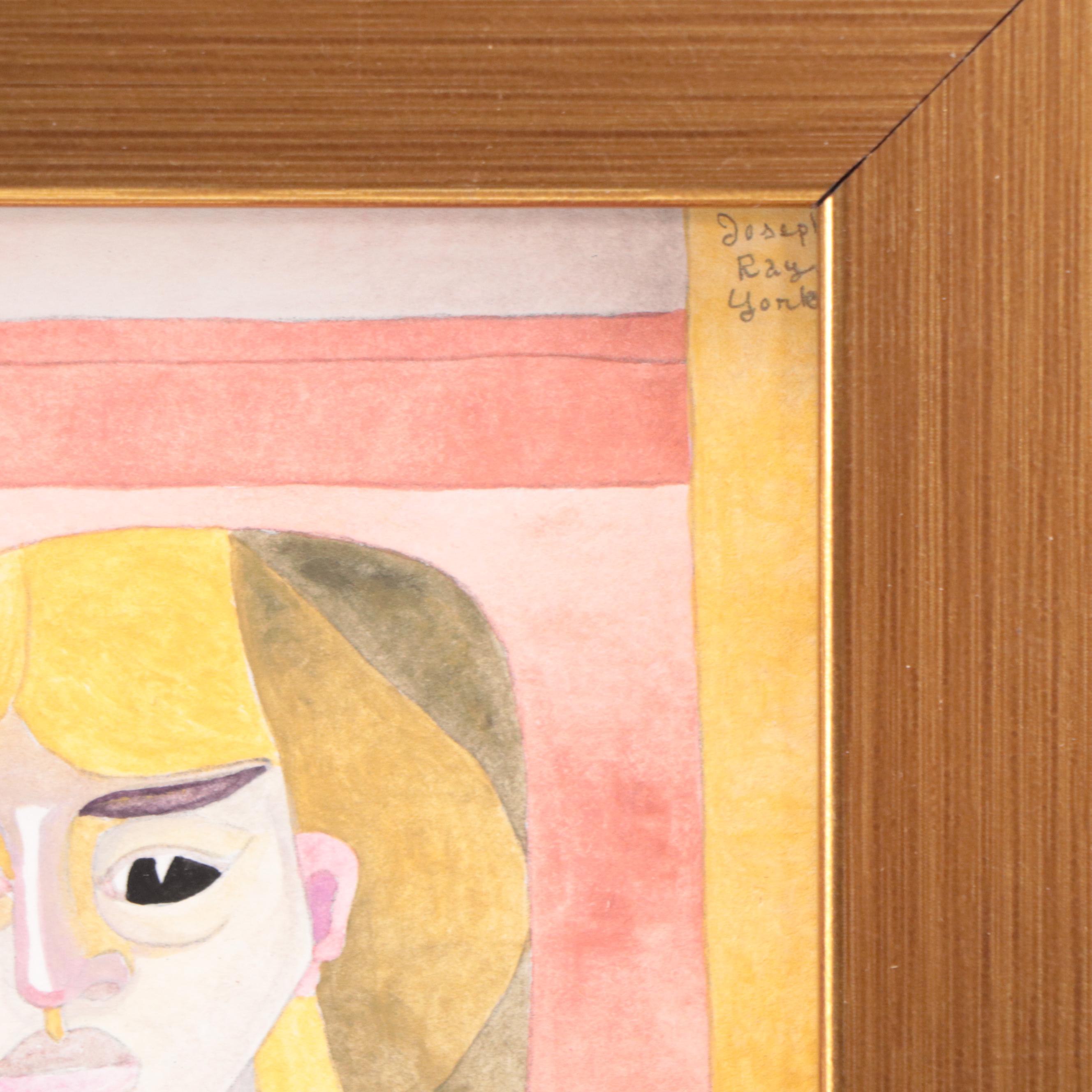 Joseph Ray York Watercolor Painting "Portrait: Girl With Cat," 2019