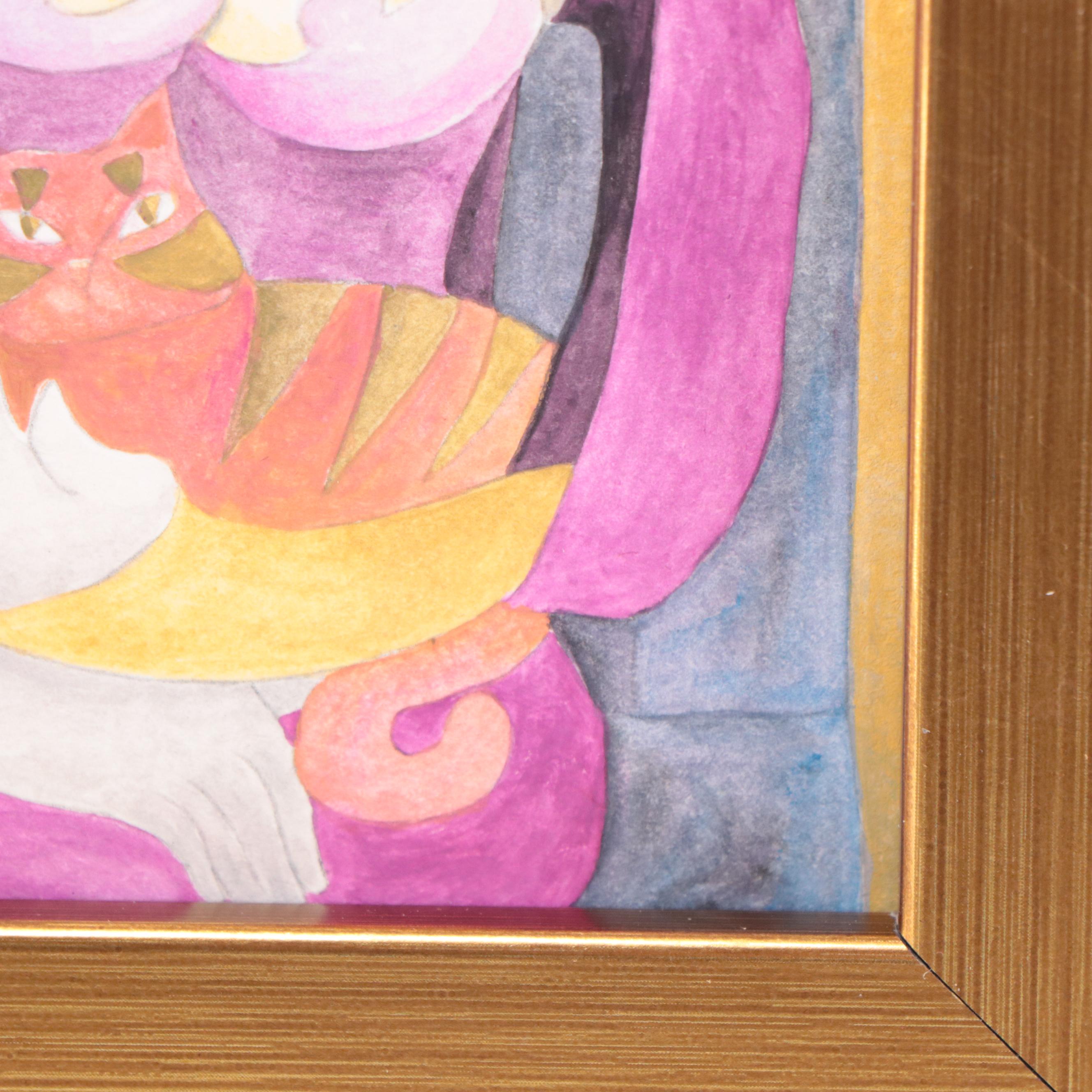 Joseph Ray York Watercolor Painting "Portrait: Girl With Cat," 2019