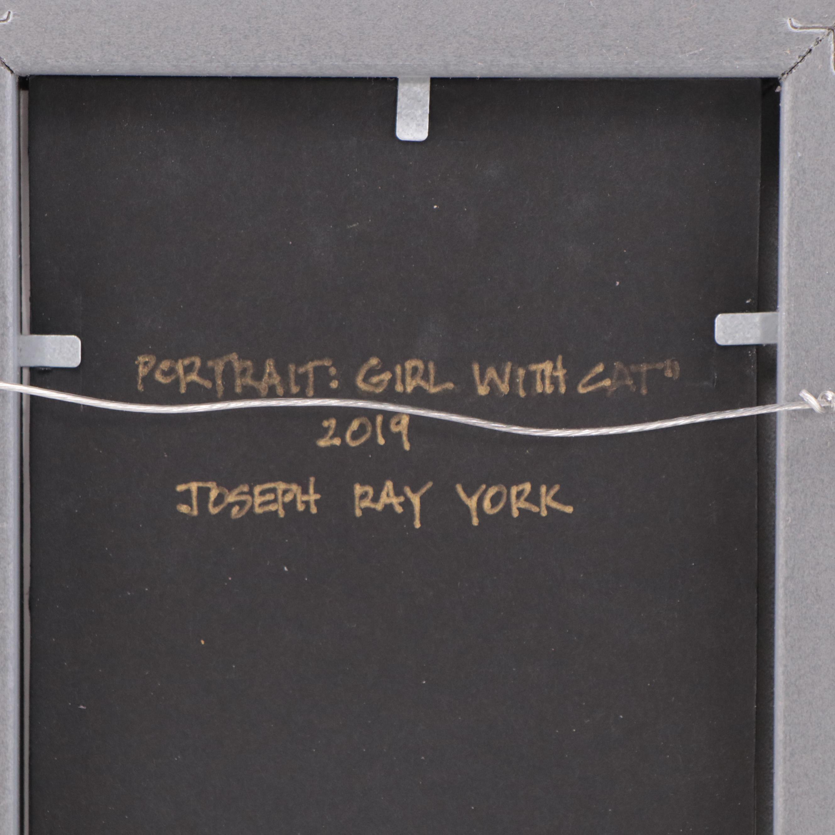 Joseph Ray York Watercolor Painting "Portrait: Girl With Cat," 2019