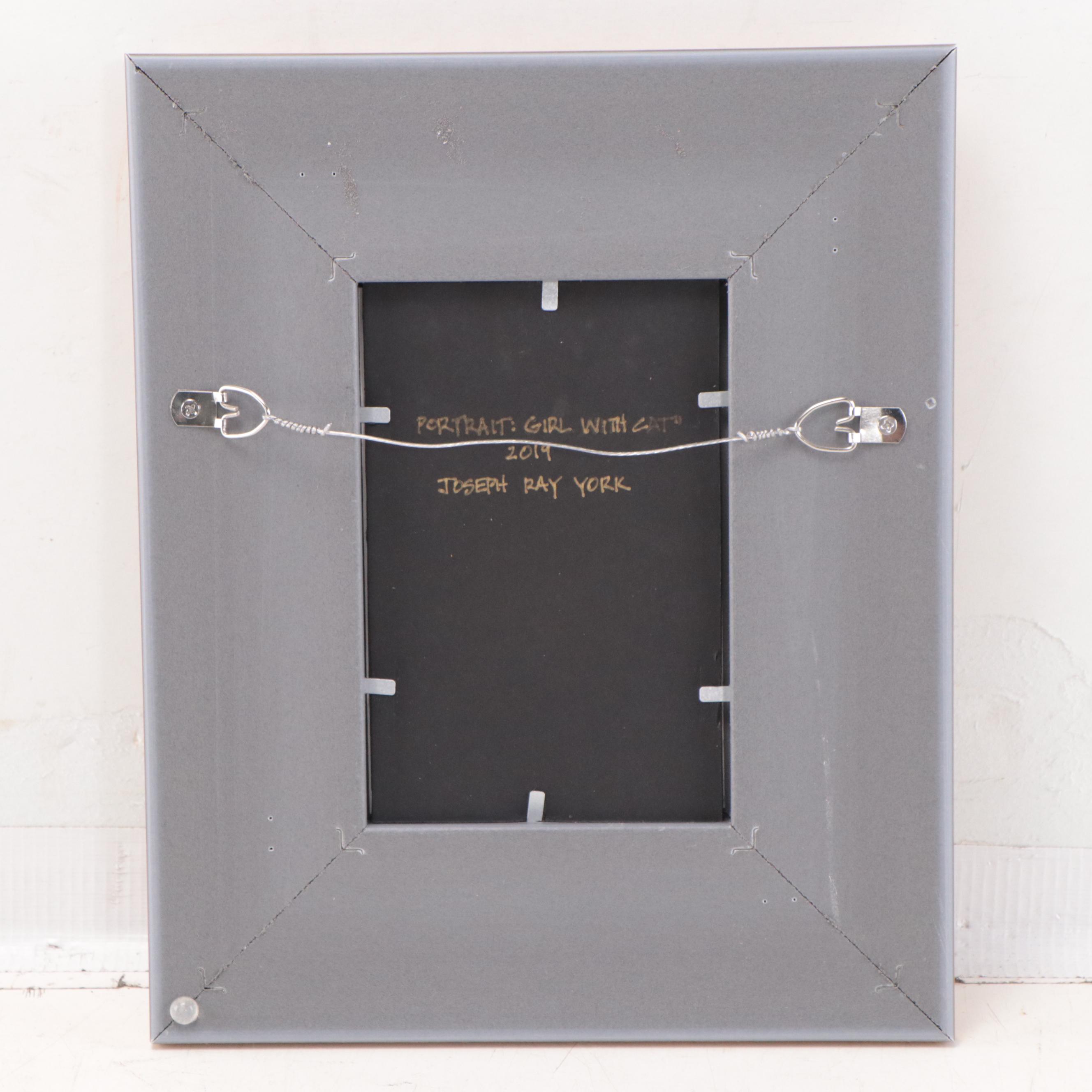 Joseph Ray York Watercolor Painting "Portrait: Girl With Cat," 2019