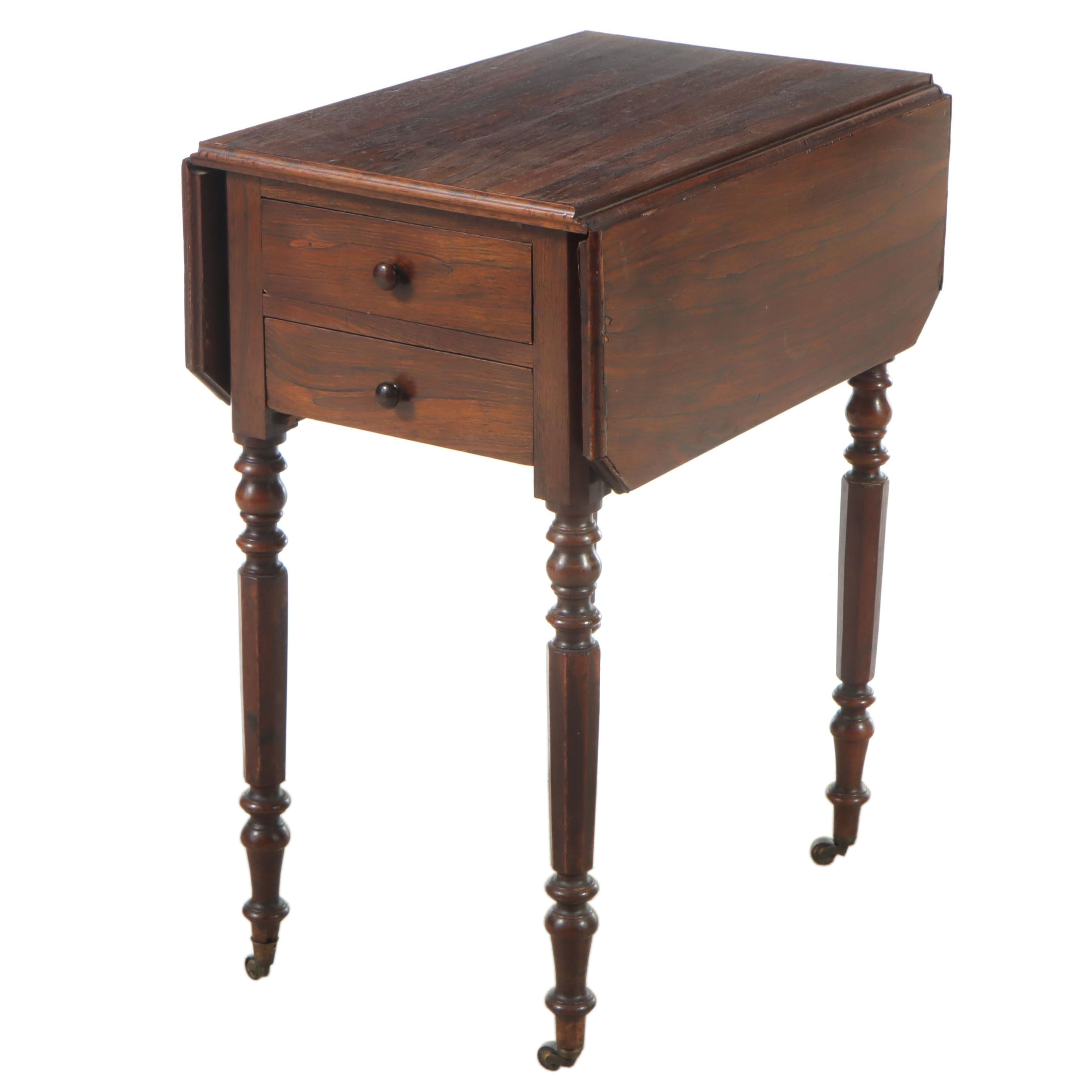 Napoleon III Rosewood Drop-Leaf Bedside Table, Late 19th Century
