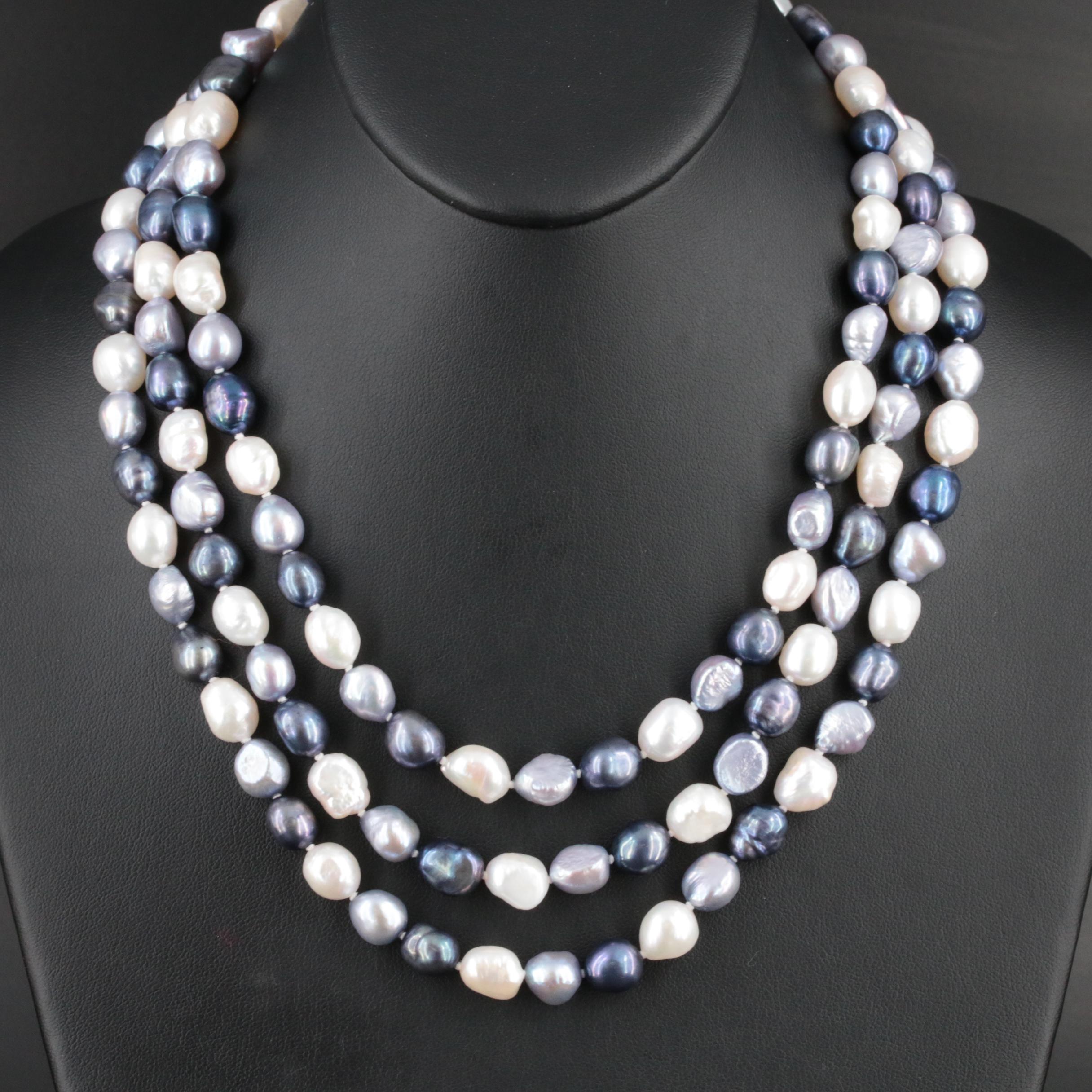 Baroque Pearl Rope Length Necklace and Triple Strand Bracelet with 14K Closures