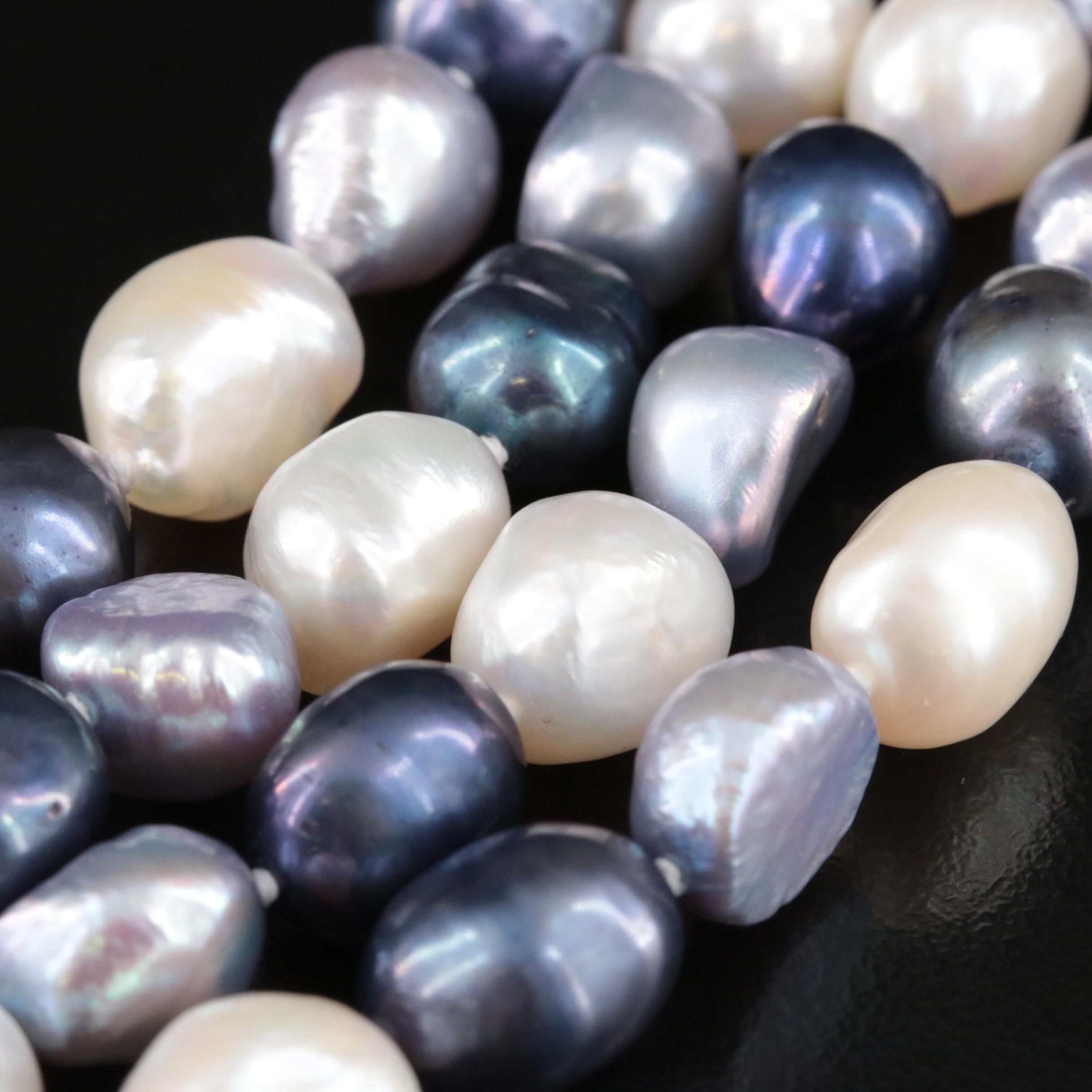 Baroque Pearl Rope Length Necklace and Triple Strand Bracelet with 14K Closures