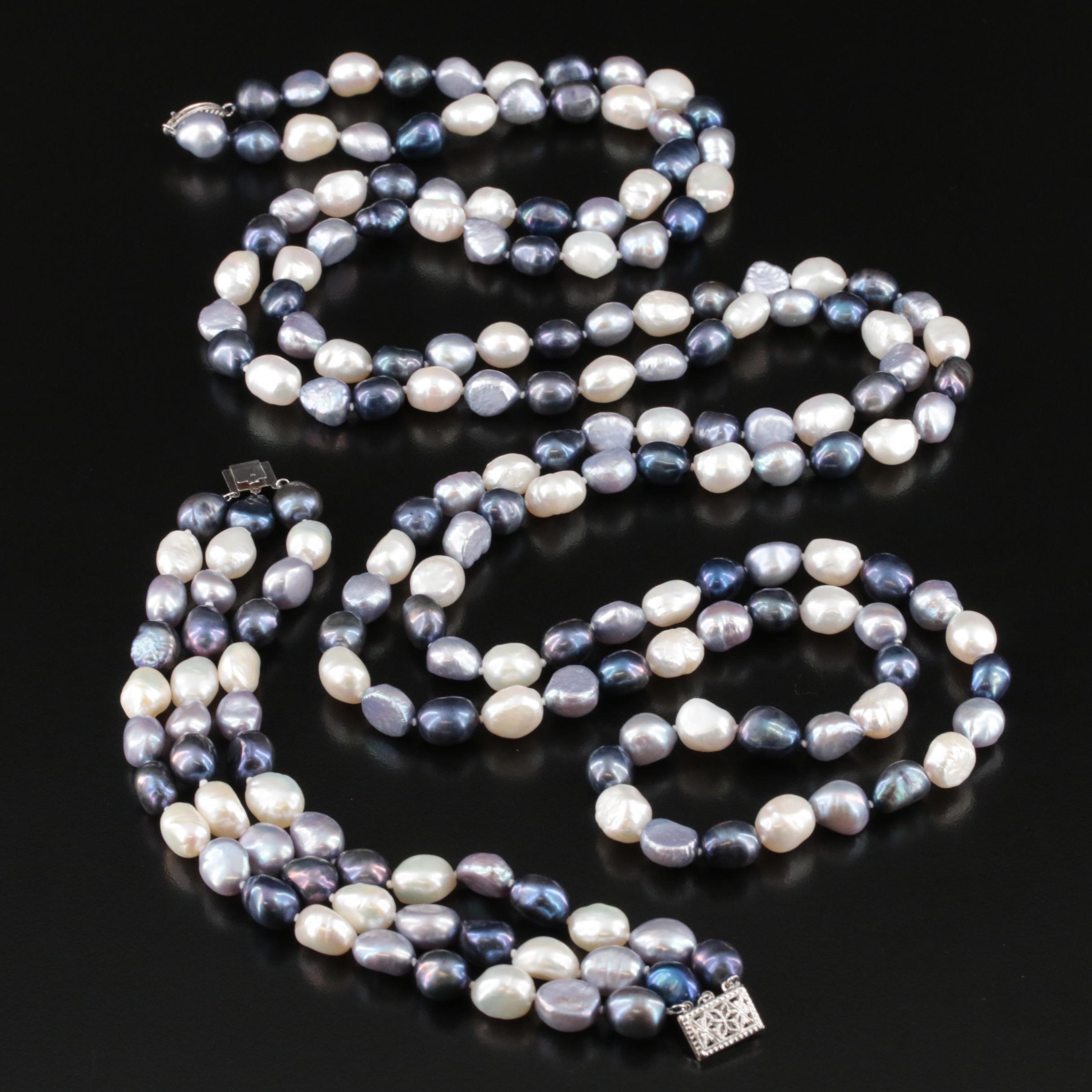 Baroque Pearl Rope Length Necklace and Triple Strand Bracelet with 14K Closures