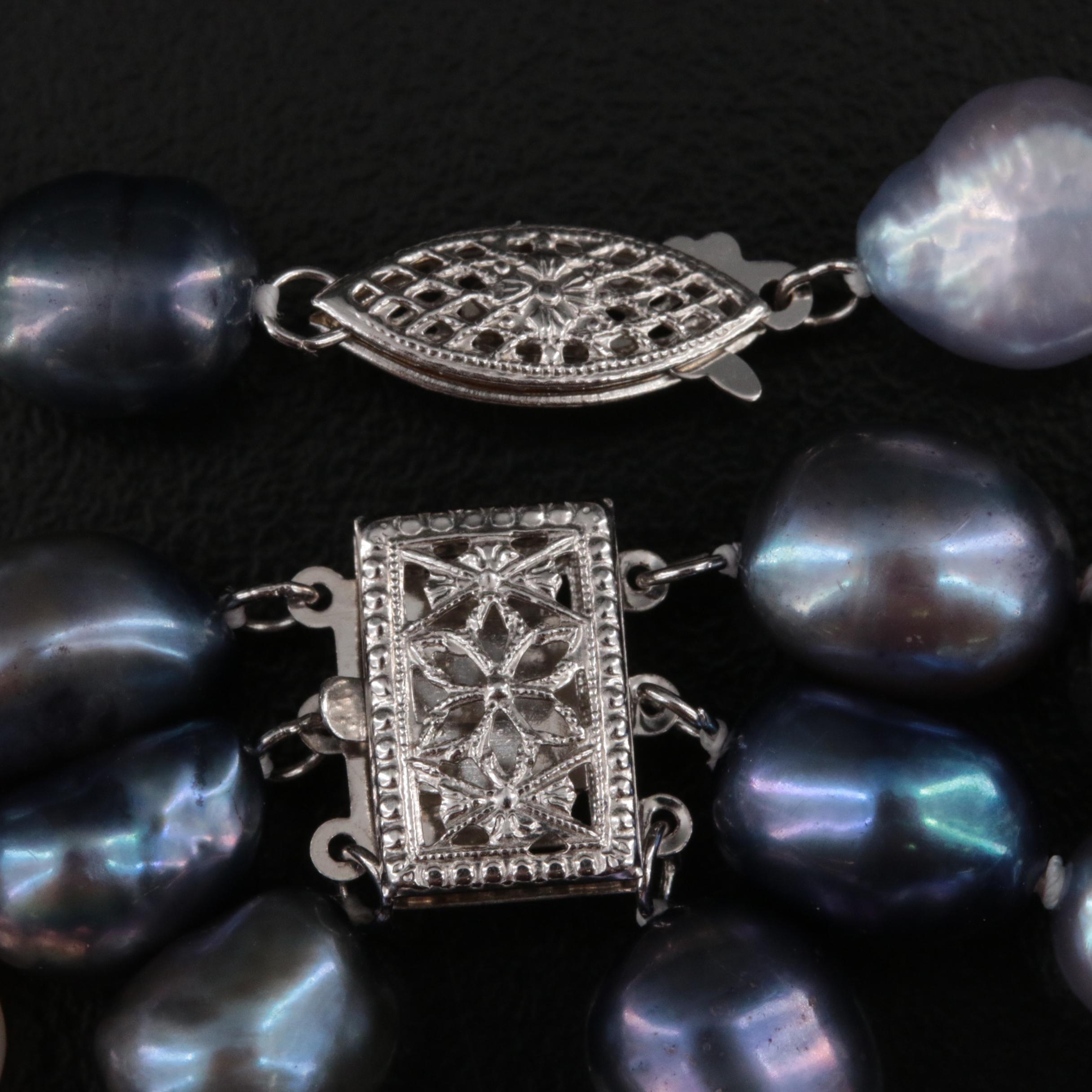 Baroque Pearl Rope Length Necklace and Triple Strand Bracelet with 14K Closures